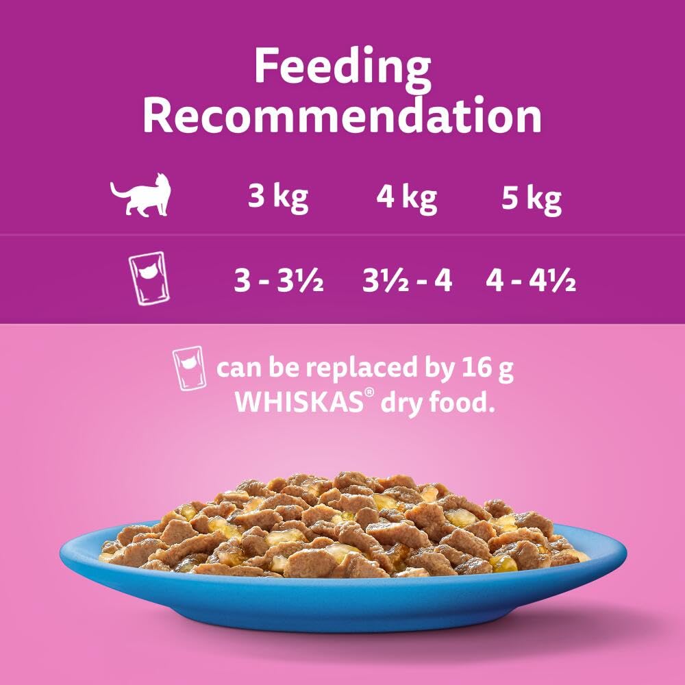 WHISKAS 1+ Adult Poultry Selection Wet Cat Food Pouches 40 x 85 g, 40 Jelly Pouches, Bulk Cat Food Megapack