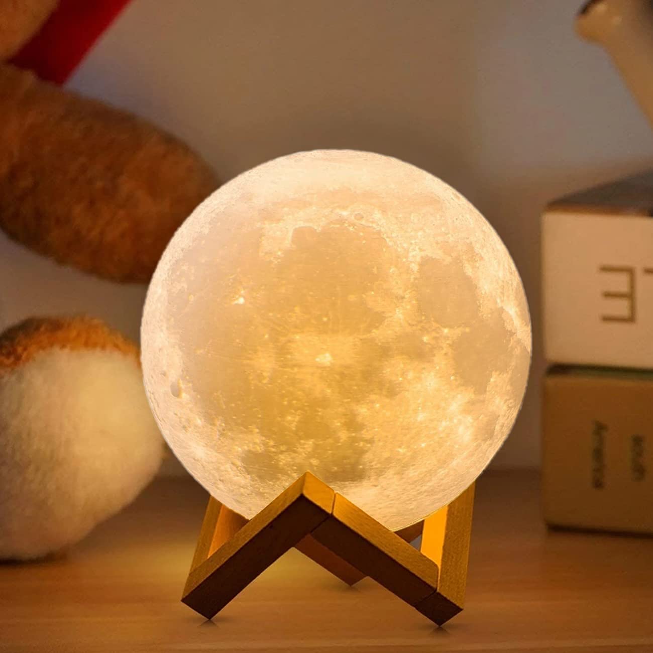 ACED Moon Lamp 2024 Upgrade with Timing 3D Printing Moon Night Light 16 Colours with Wooden Stand Remote & Touch Control and USB Rechargeable Gift for Her Him Kids Women Men Birthday