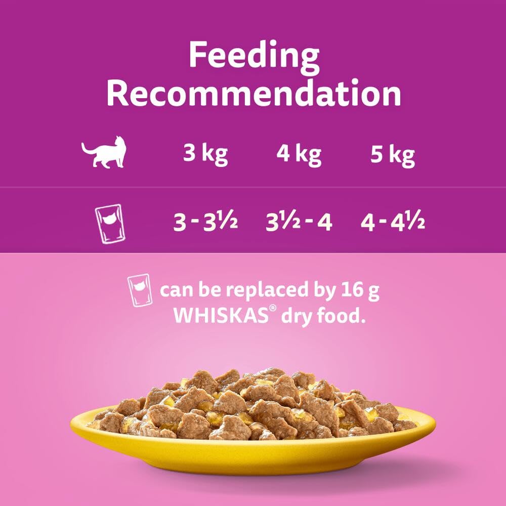 WHISKAS 1+ Adult Poultry Selection Wet Cat Food Pouches 40 x 85 g, 40 Jelly Pouches, Bulk Cat Food Megapack