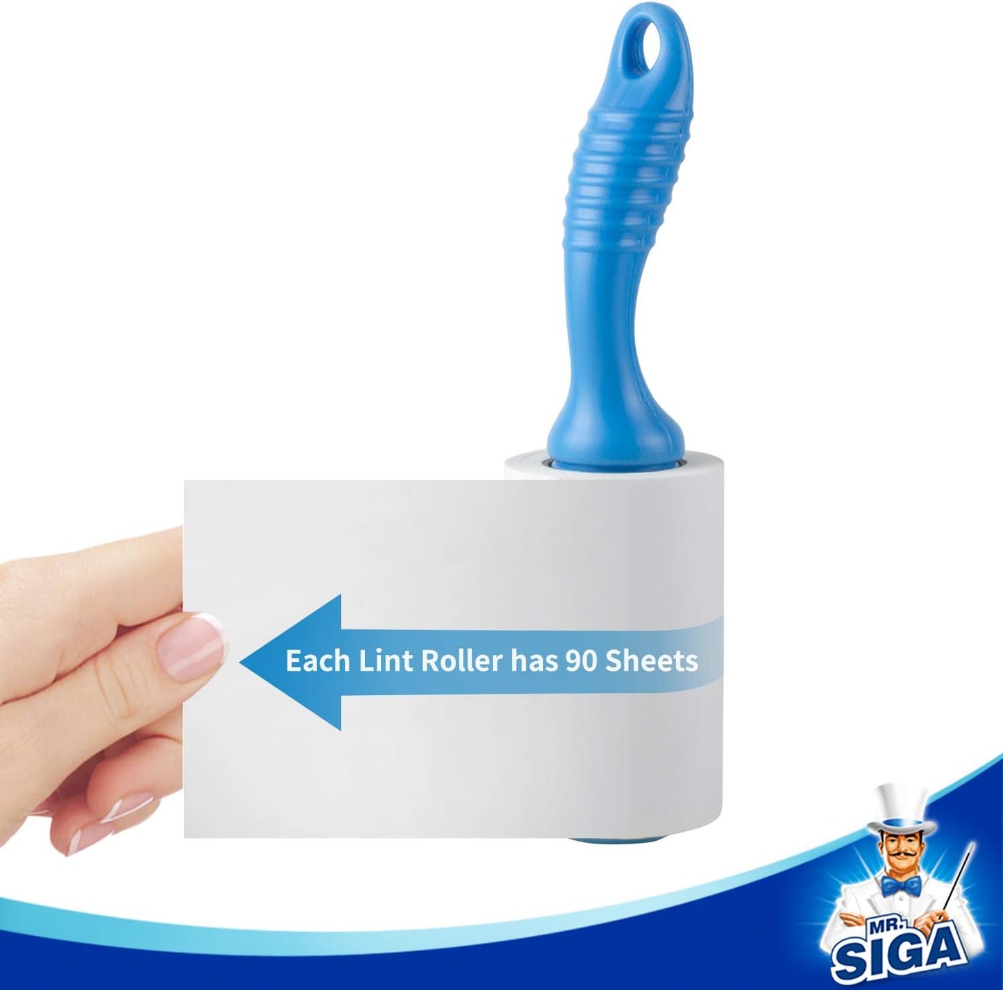 MR.SIGA Extra Sticky Lint Roller Pet Hair Remover with Easy Tear Sheets, 450 Sheets in Total, 5-Pack, Blue