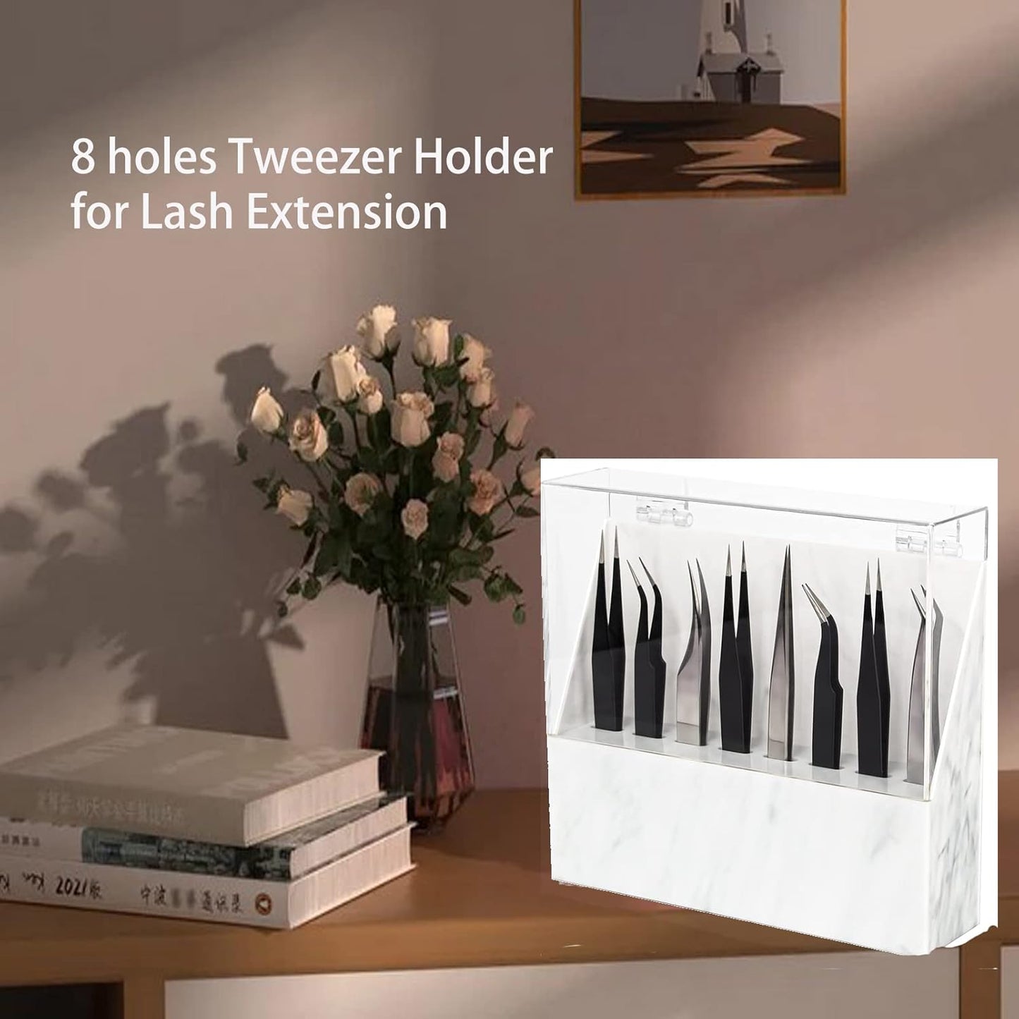 Tweezer Holder Stand for Eyelash Extension Dust-Proof Eyelash Curler Storage Rack 8 Hole Acrylic Display Stand Eyelash Extensions Supplies Rack for Salon and Home Use