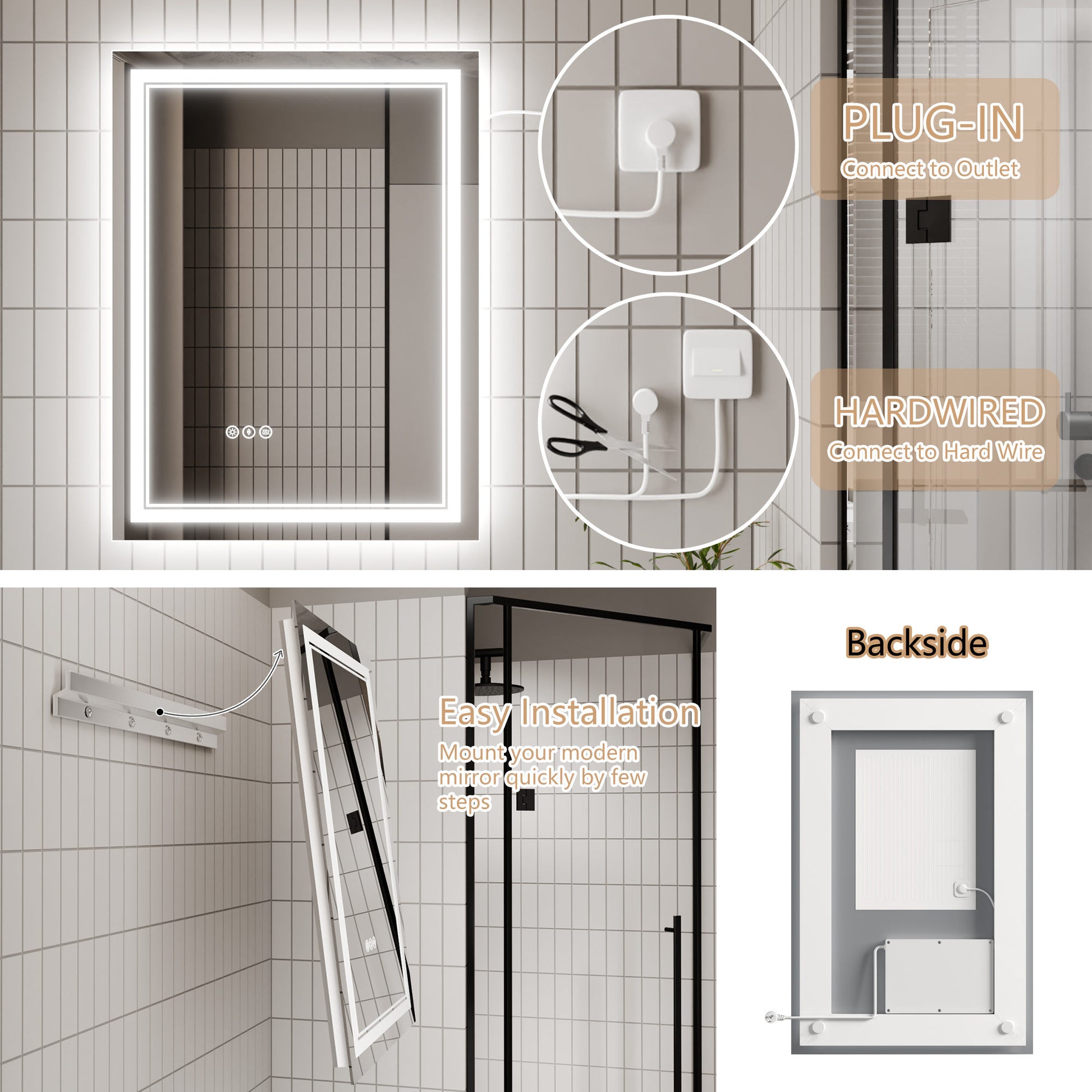 LED Bathroom Vanity Mirror with Light, 24x 32 inch, Anti Fog, Dimmable,Tricolor temperature，Backlit &amp; Frontlit，Both Vertical and Horizontal Wall Mounted Vanity Mirror(24x32)