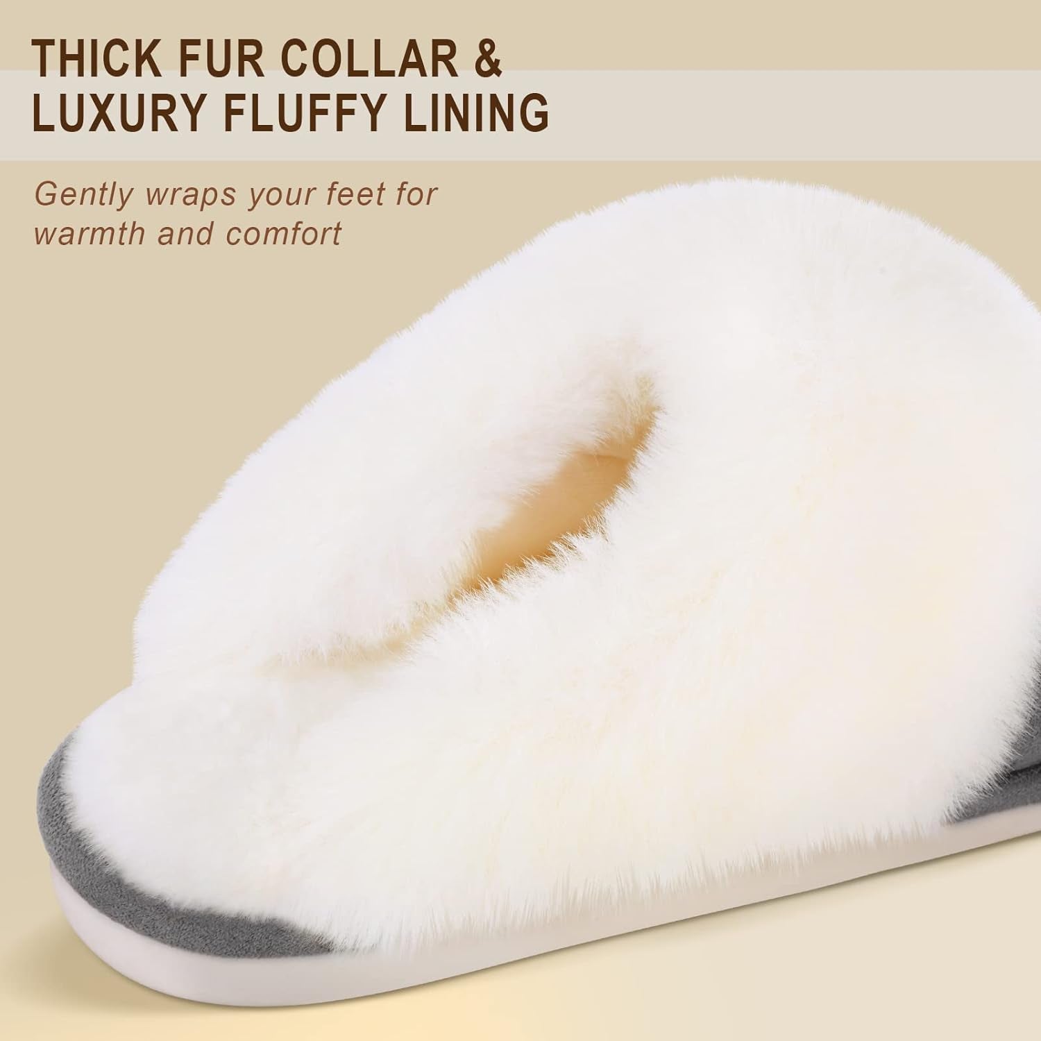 Women Slippers with Memory Foam, Fuzzy Warm Bedroom House Shoes, Fluffy Winter Indoor Outdoor Anti-Skid Sole