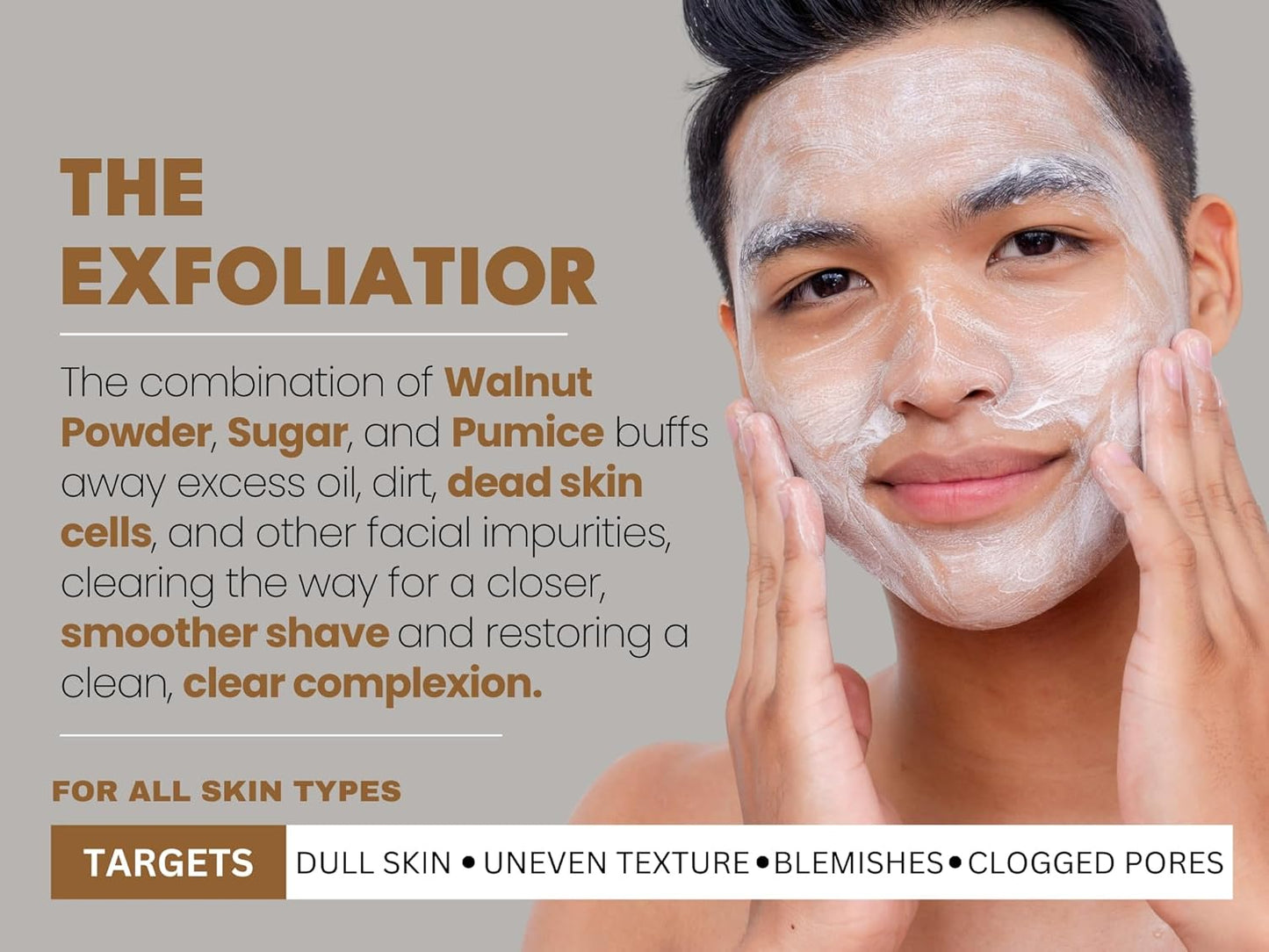 - Face Scrub for Men - Walnut Exfoliating Face Sugar Scrub - Walnut Powder, Pumice, Sugar - for Oily Acne Prone Skin Types