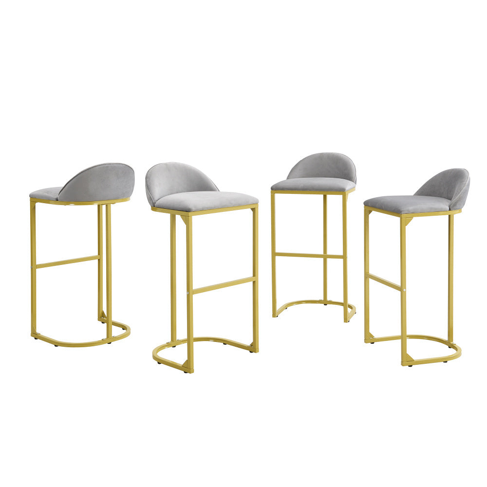 4 Pieces Bar Stools, 30&quot; Counter Height Bar Stools Modern Luxury Bar Stools with Footrest, Upholstered Velvet Counter Stool Chairs for Kitchen Island