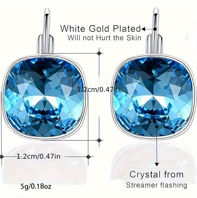 18K White Gold Crystal Plated Hypoallergenic Pendant Earrings For Women's Jewelry