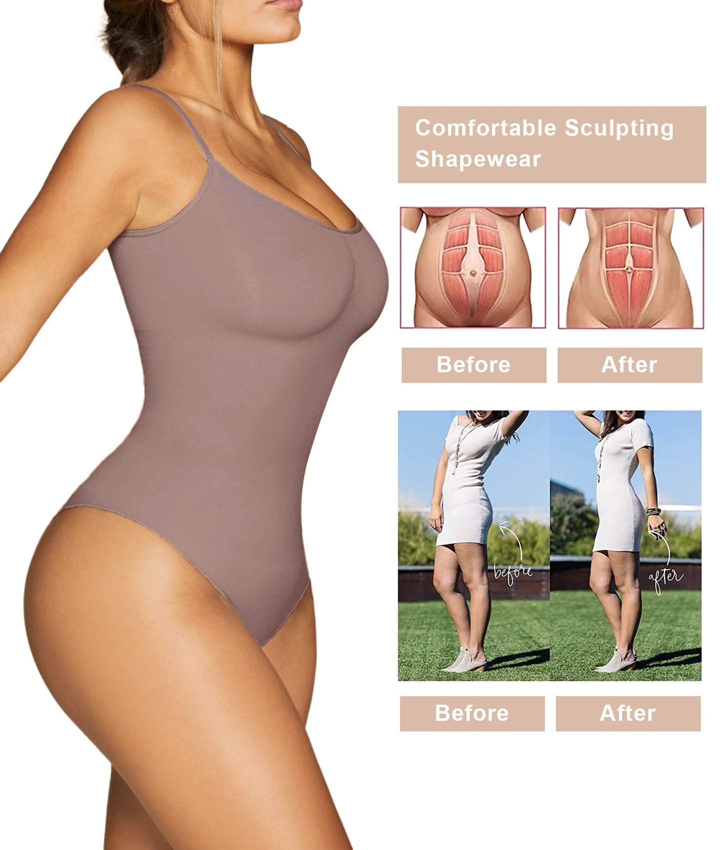 SHAPERX Women's Shapewear Bodysuit Tummy Control Body Shaper Seamless Sculpting Snatched Waist Body Suit