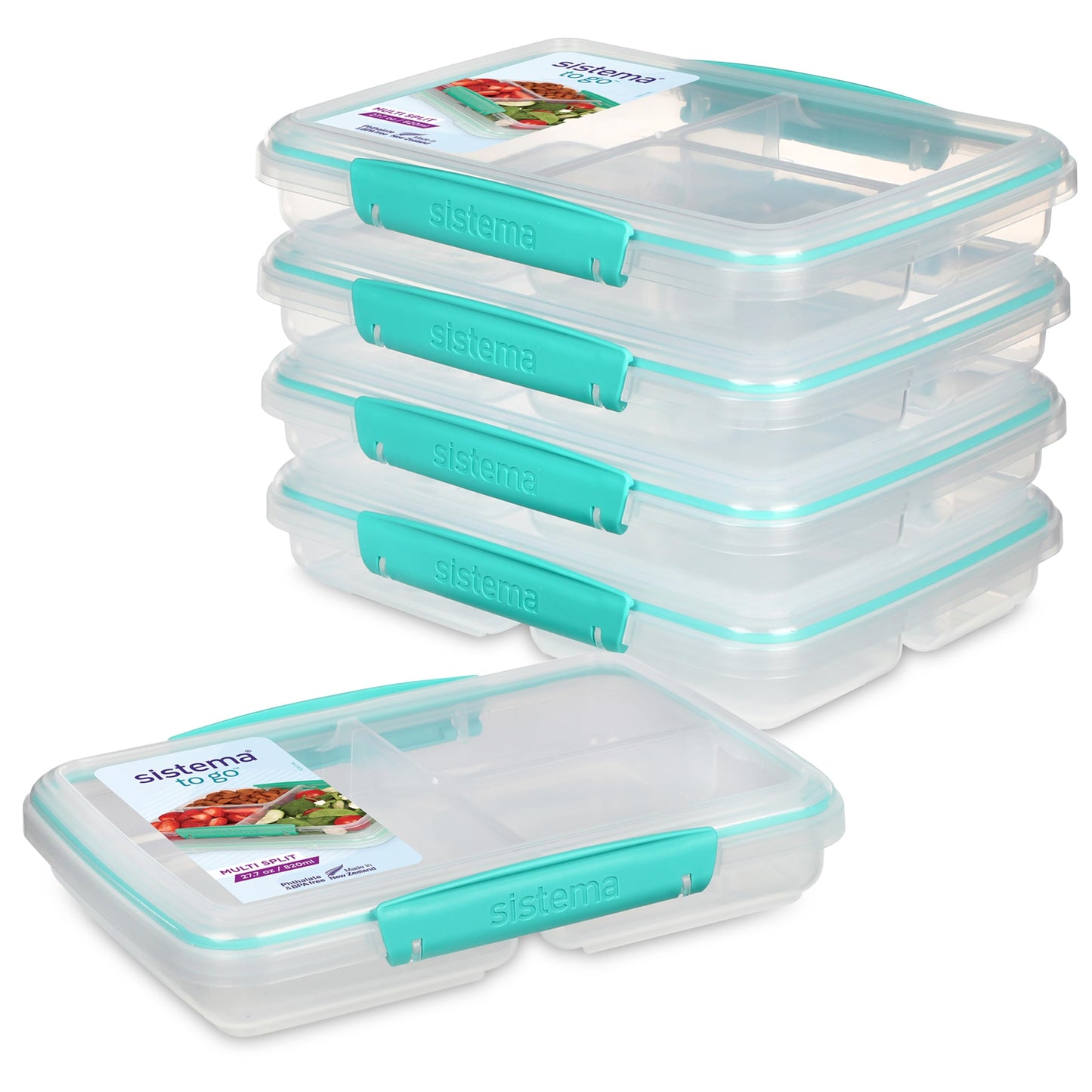 Sistema NEST IT Meal Prep Containers | 1.9 L | Airtight Food Storage Containers with Compartments & Lids | School Lunch Boxes | BPA-Free | Green | 5 Count