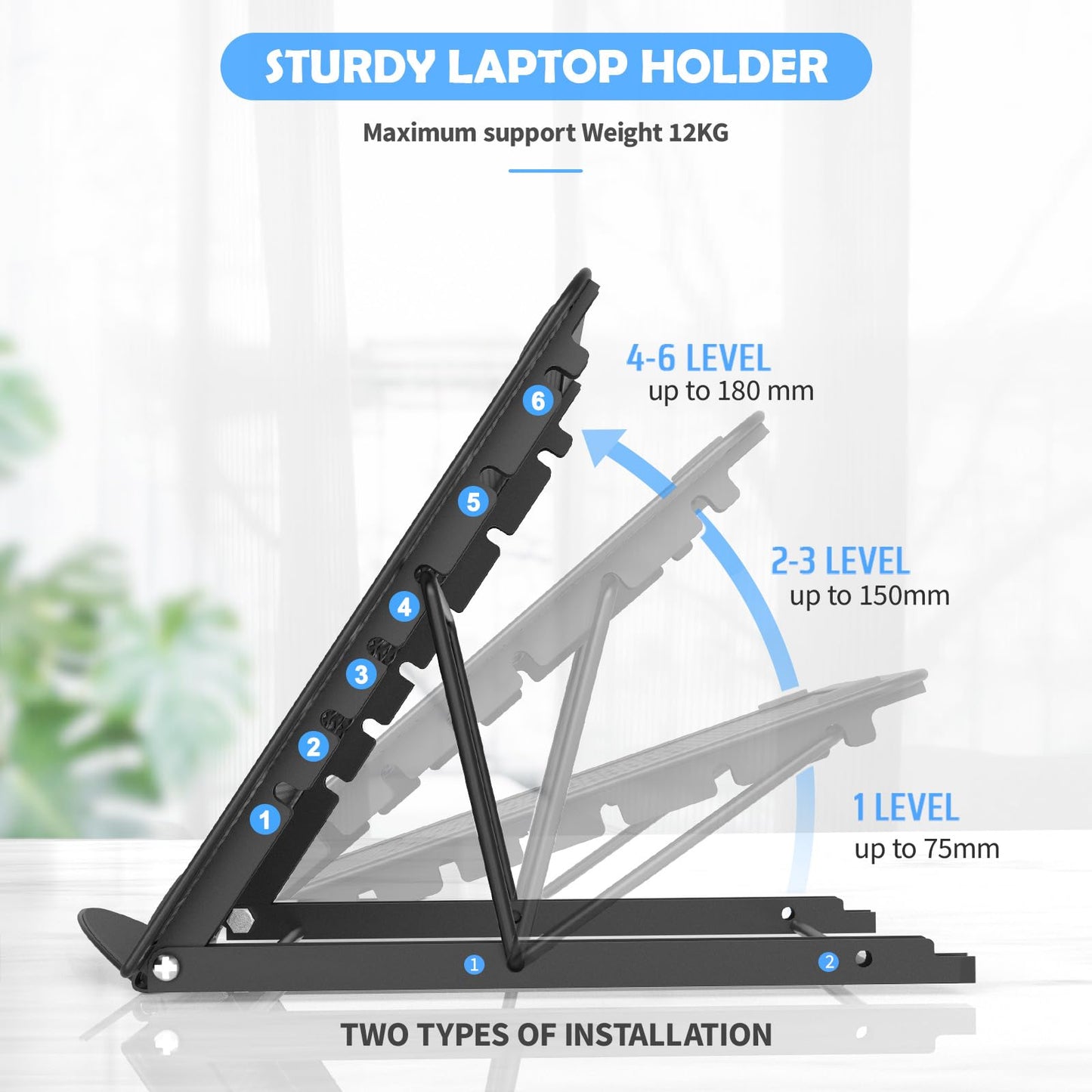 Jumkeet Laptop Stand,Foldable Portable Ventilated Desktop Laptop Holder,Universal Lightweight&Adjustable Ergonomic Tray Mount Compatible with iM(ac)/Notebook Computer/Tablet (Black)