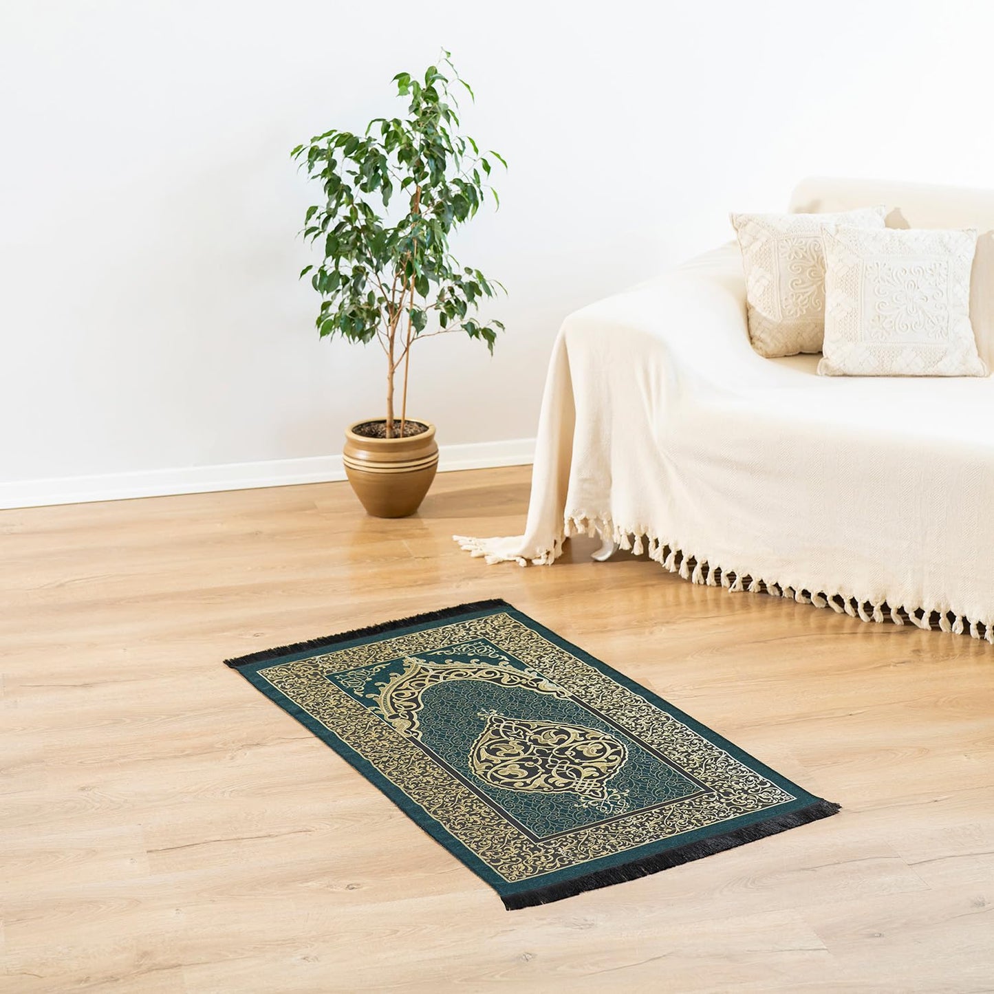 Alban Muslim Prayer Rug with Prayer Beads - Prayer Mat, Prayer Rug, Prayer Matt Islam, Islamıc Prayer Mat, Travel Prayer Mat, Tasbih Prayer Beads, Islamic Gifts, 99 Prayer Beads Included (Black)