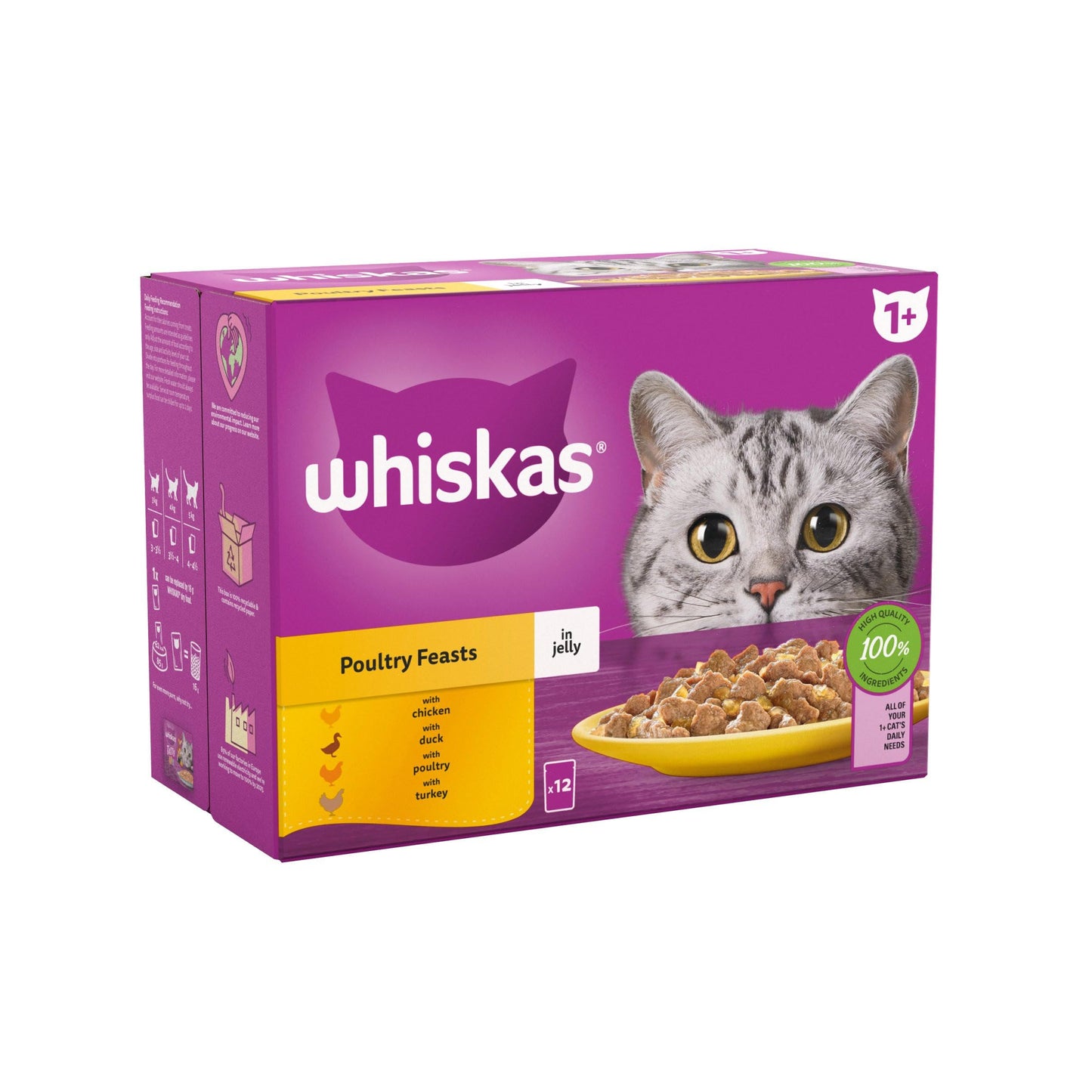 WHISKAS 1+ Adult Poultry Selection Wet Cat Food Pouches 40 x 85 g, 40 Jelly Pouches, Bulk Cat Food Megapack