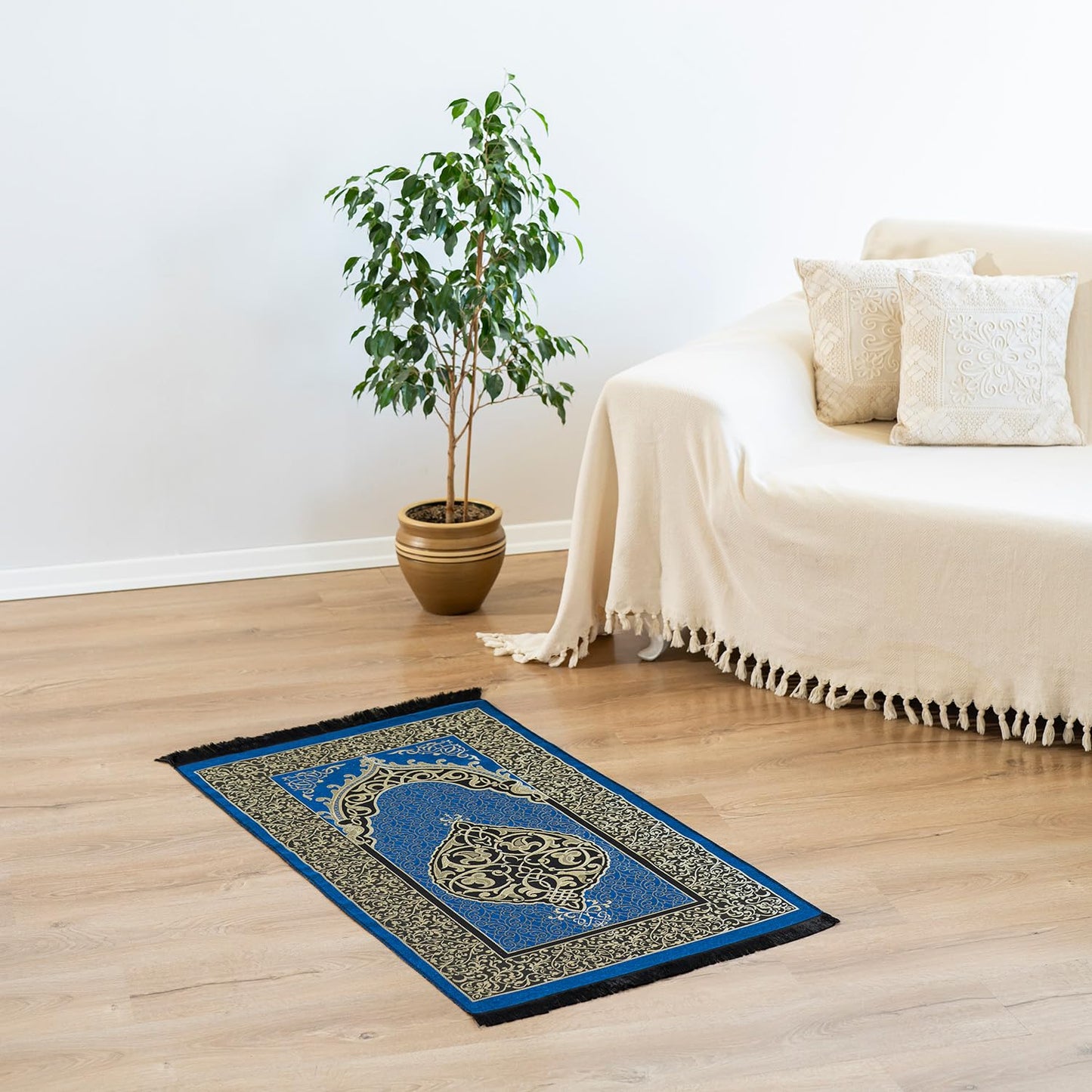 Alban Muslim Prayer Rug with Prayer Beads - Prayer Mat, Prayer Rug, Prayer Matt Islam, Islamıc Prayer Mat, Travel Prayer Mat, Tasbih Prayer Beads, Islamic Gifts, 99 Prayer Beads Included (Black)