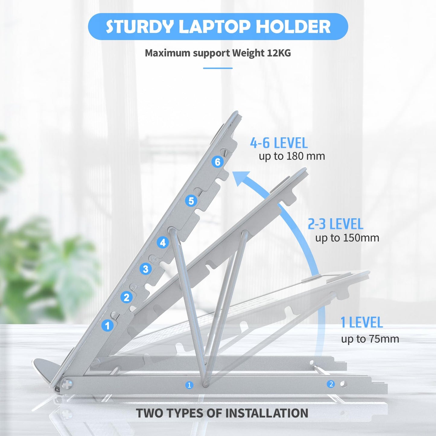 Jumkeet Laptop Stand,Foldable Portable Ventilated Desktop Laptop Holder,Universal Lightweight&Adjustable Ergonomic Tray Mount Compatible with iM(ac)/Notebook Computer/Tablet (Black)