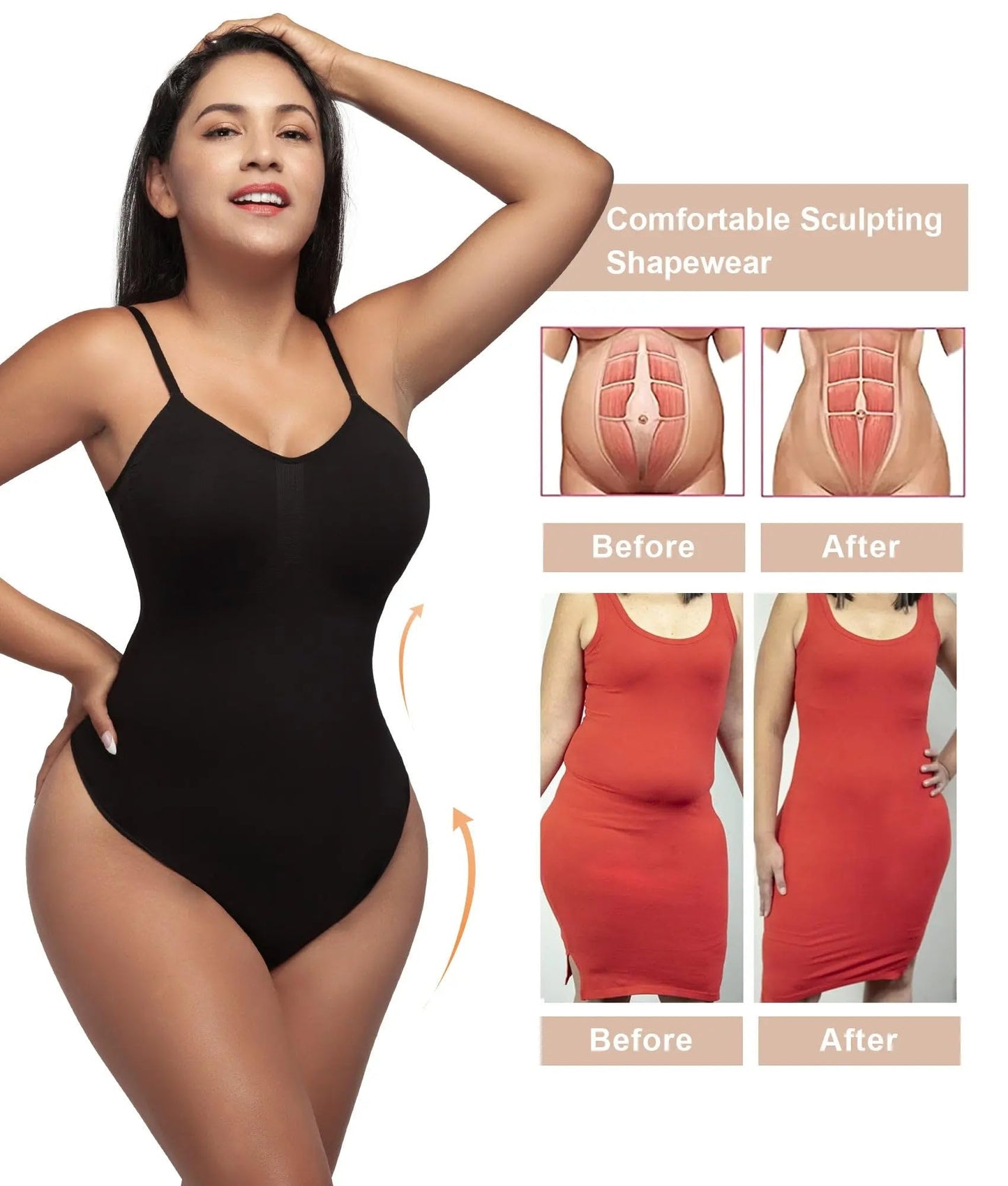 SHAPERX Women's Shapewear Bodysuit Tummy Control Body Shaper Seamless Sculpting Snatched Waist Body Suit