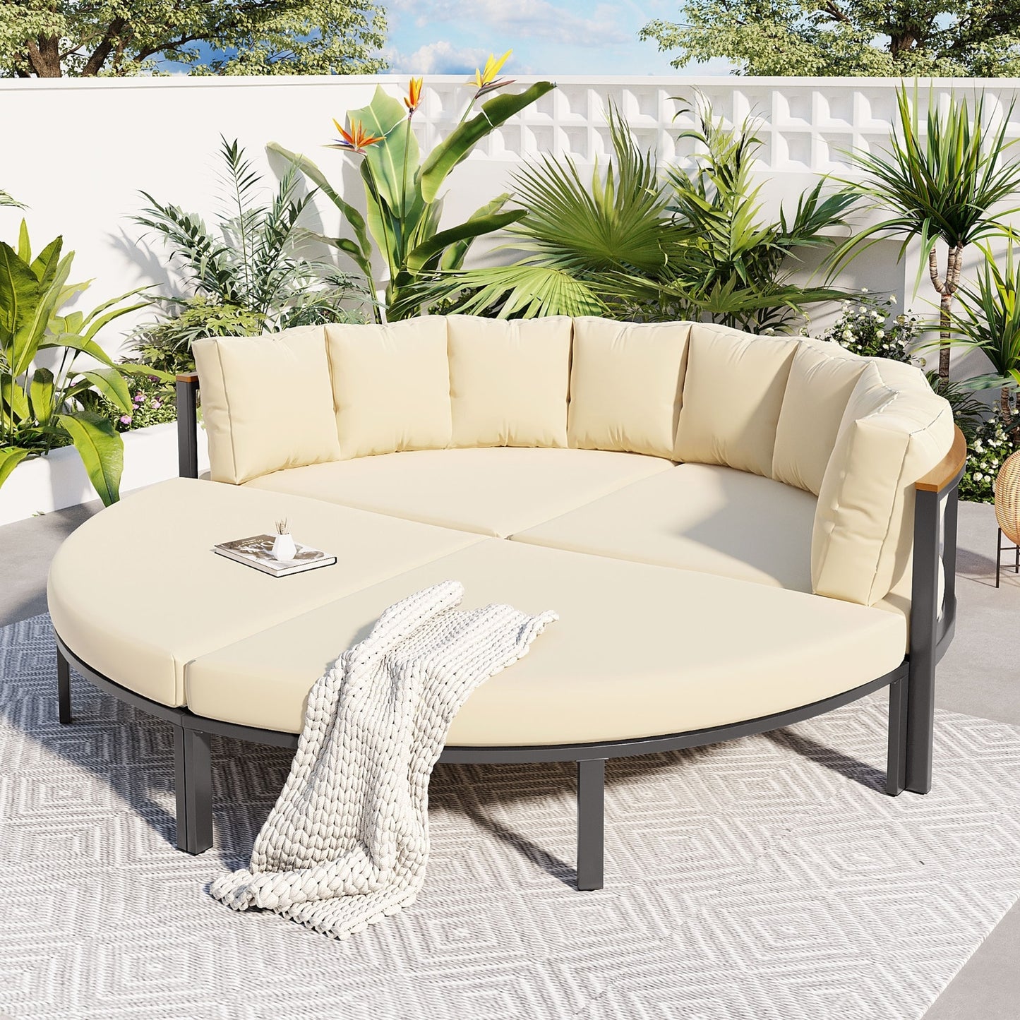 Outdoor 4-piece Circular U-shaped Courtyard Furniture Set