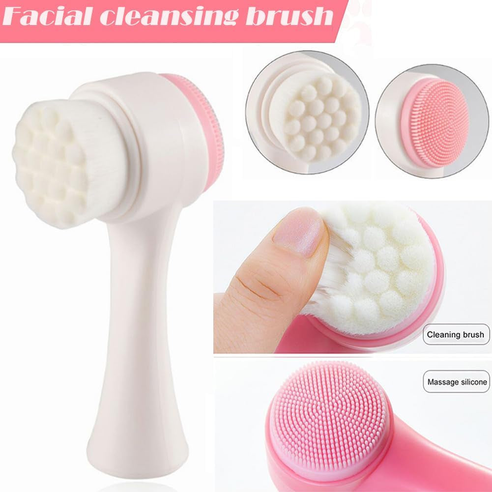 1 Pack Facial Cleansing Brush, 2-In-1 Two-Head Manual Cleansing Brush, Silicone Facial Scrubbing Brush for Deep Pores, Exfoliation, Blackhead Removal and Cosmetic Massage