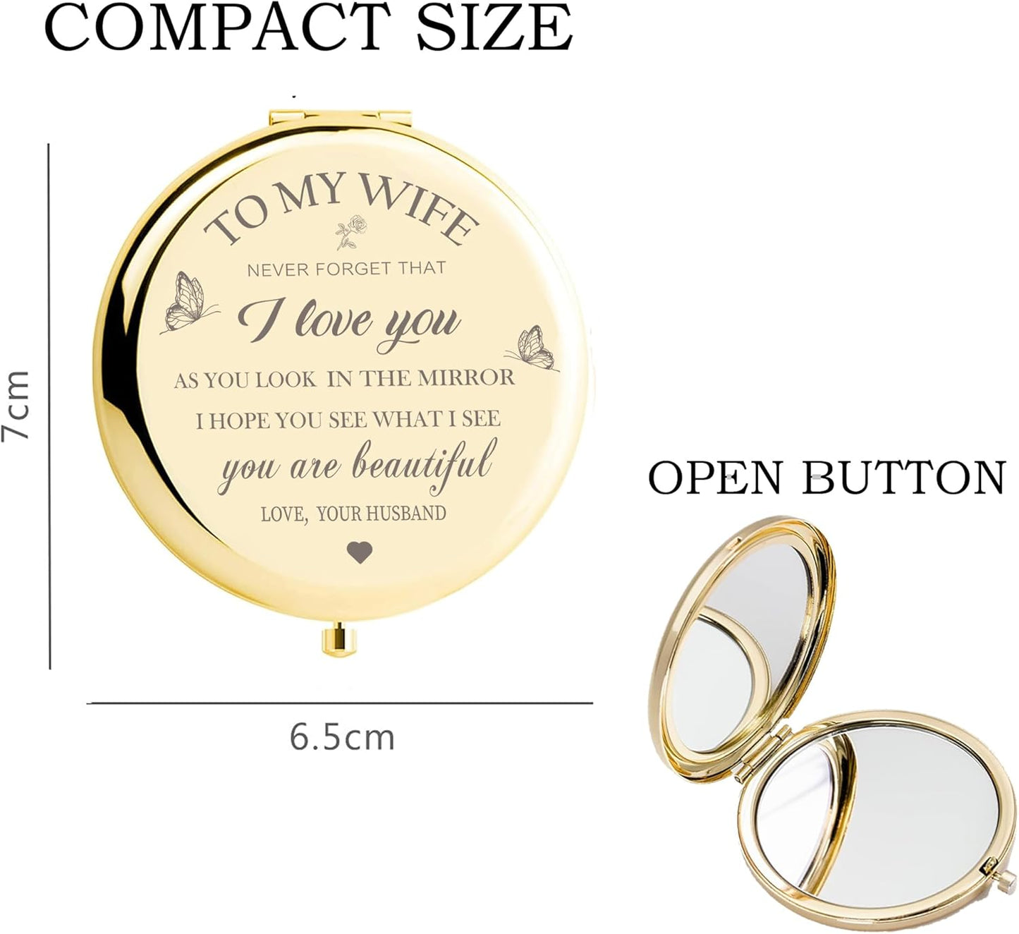 Tvyes Gifts for Wife Compact Mirror, Birthday Gift for Wife, Anniversary for Wife, Romantic Gifts for Her Wedding Anniversary, Valentines Day, Christmas