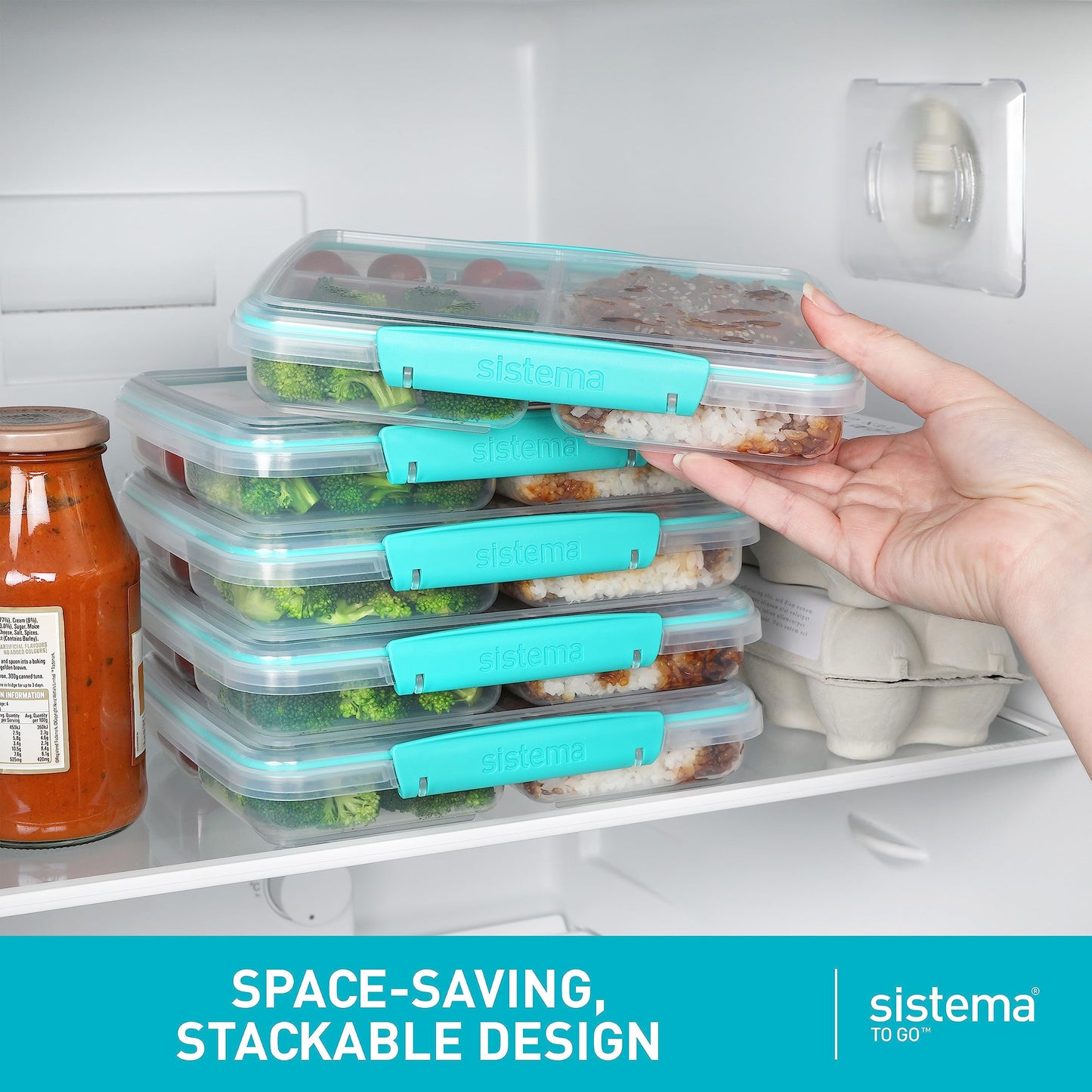 Sistema NEST IT Meal Prep Containers | 1.9 L | Airtight Food Storage Containers with Compartments & Lids | School Lunch Boxes | BPA-Free | Green | 5 Count