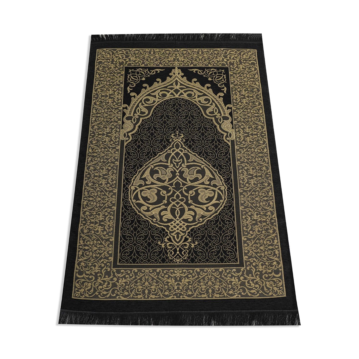 Alban Muslim Prayer Rug with Prayer Beads - Prayer Mat, Prayer Rug, Prayer Matt Islam, Islamıc Prayer Mat, Travel Prayer Mat, Tasbih Prayer Beads, Islamic Gifts, 99 Prayer Beads Included (Black)