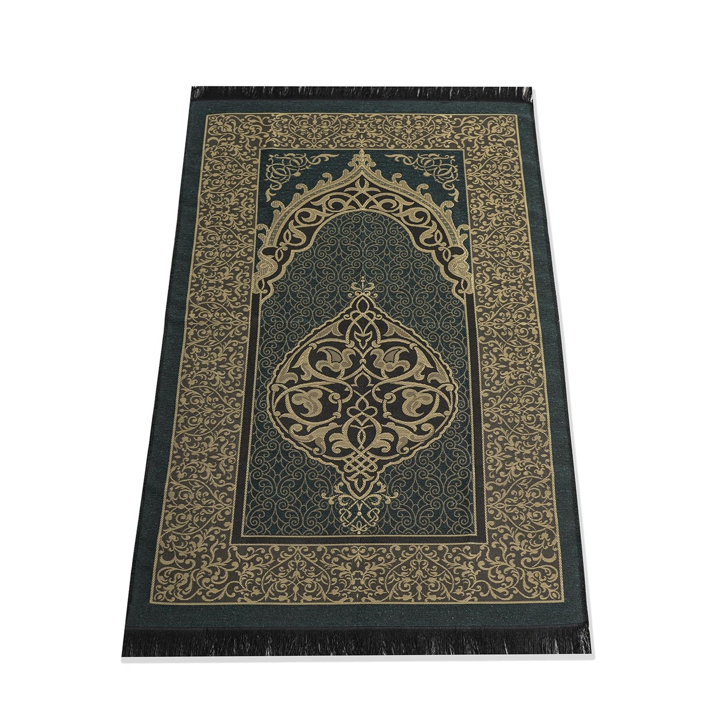 Alban Muslim Prayer Rug with Prayer Beads - Prayer Mat, Prayer Rug, Prayer Matt Islam, Islamıc Prayer Mat, Travel Prayer Mat, Tasbih Prayer Beads, Islamic Gifts, 99 Prayer Beads Included (Black)