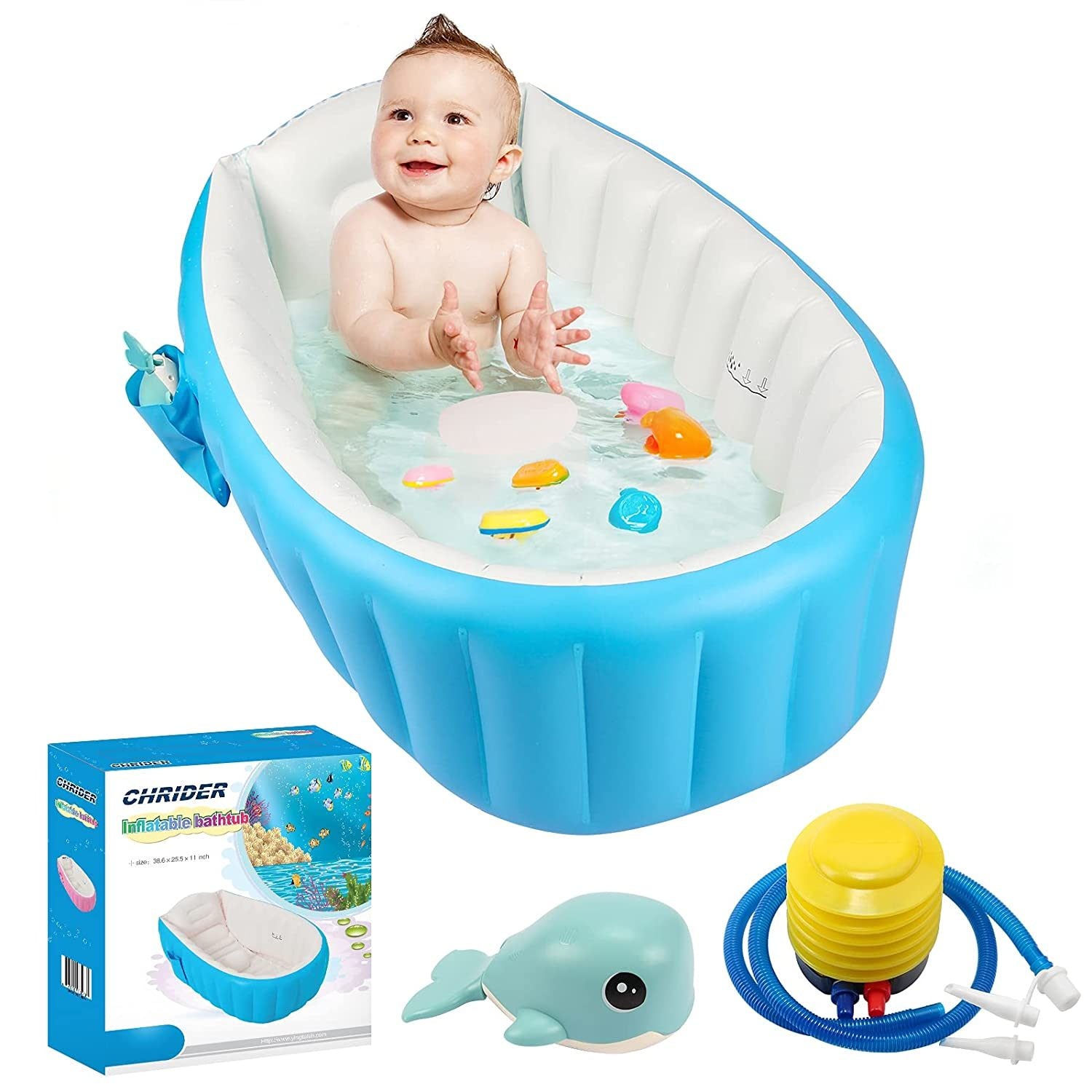 Aufblasbare Baby-Badewanne mit Luftpumpe, tragbare Baby-Badewanne Anti-Rutsch-Badewanne Reise-Badewanne