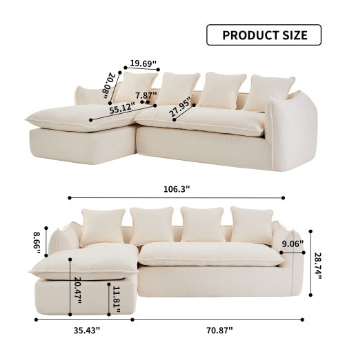 VIDEO Provided Sofa Deep Seat Sofa 3 Seater For Living Room Oversized Comfy Sofa L-Shape Sofa Couch With Chaise Home Furniture Sleeper Sectional Sofa For Apartment, Office Left Hand Facing