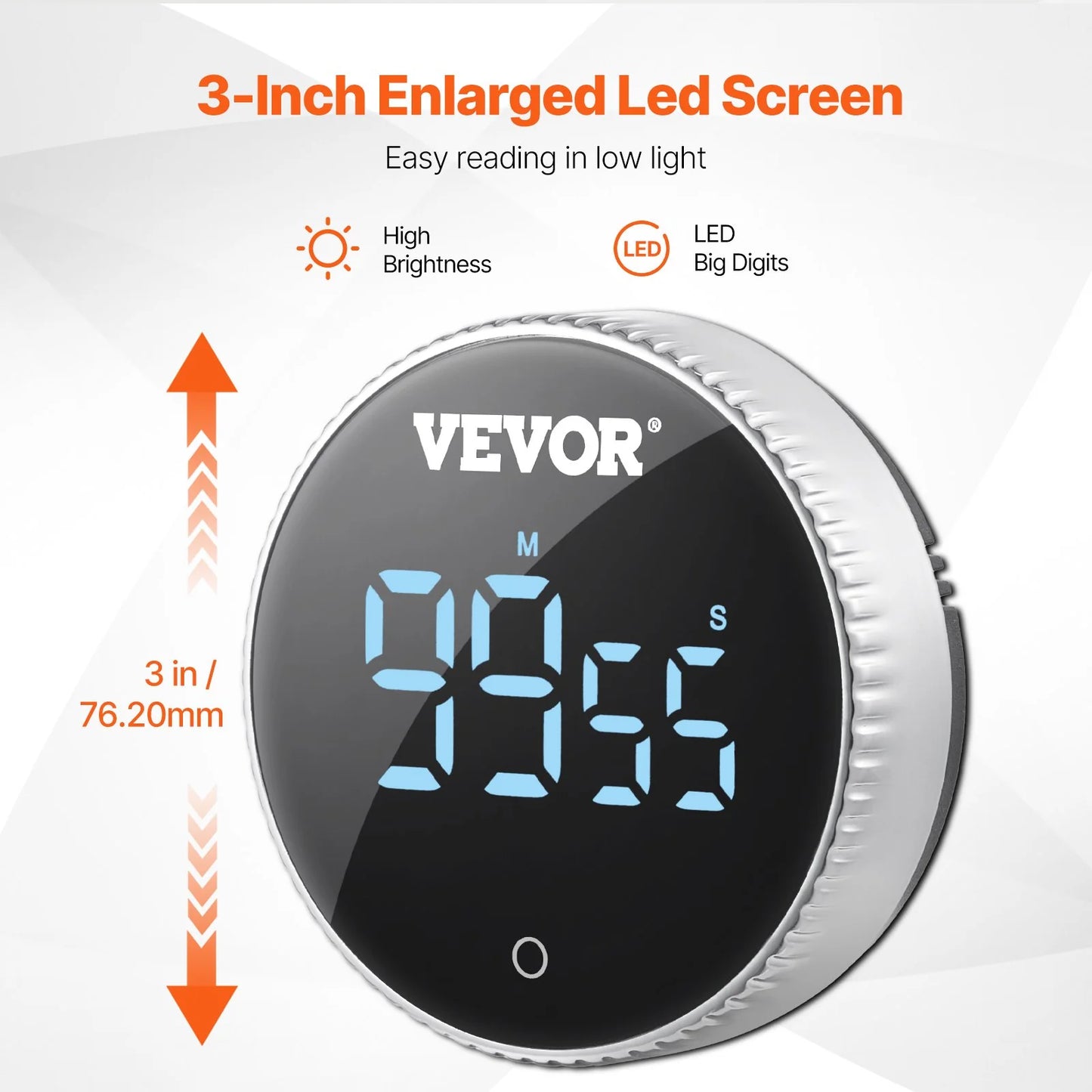 VEVOR Digital Kitchen Timer Magnetic Countdown Countup Timer & Large LED Display