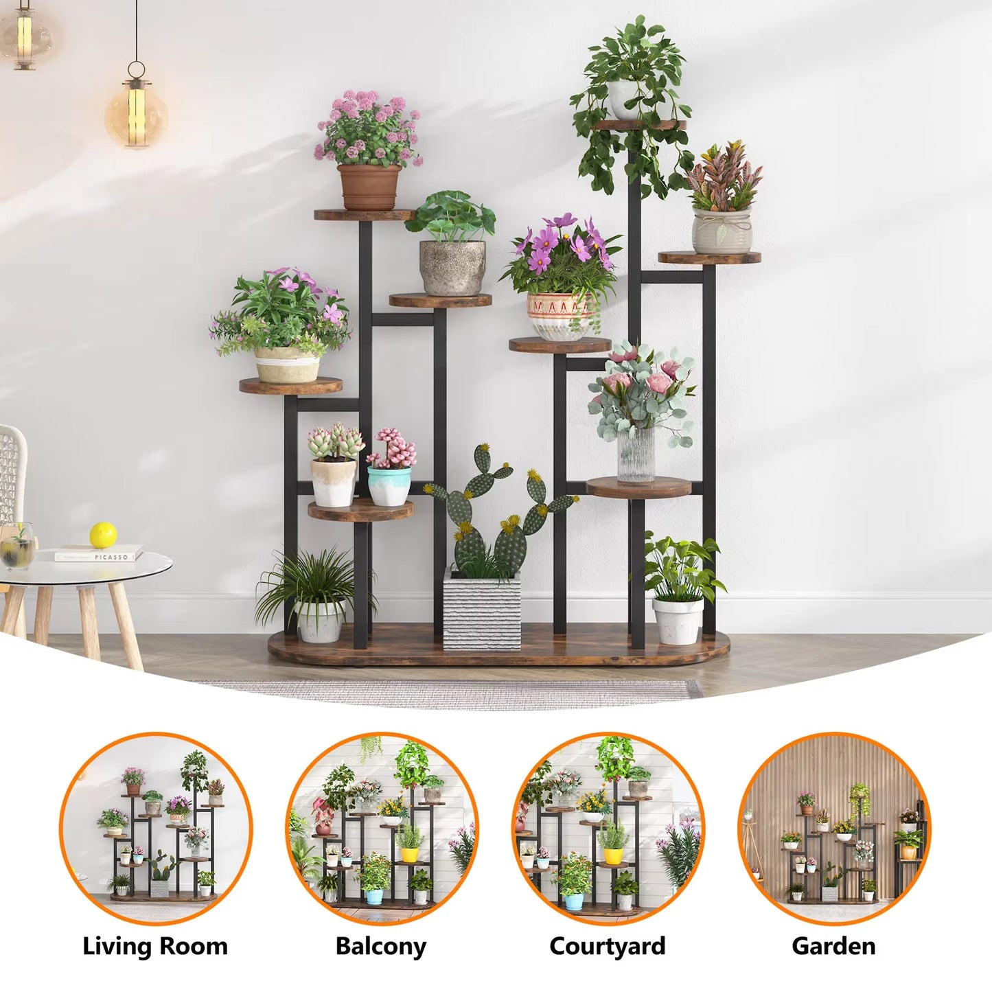 Plant Stand Multi-Tiered 11 Potted Flower Shelf for Window Garden Balcony Corner Living Room