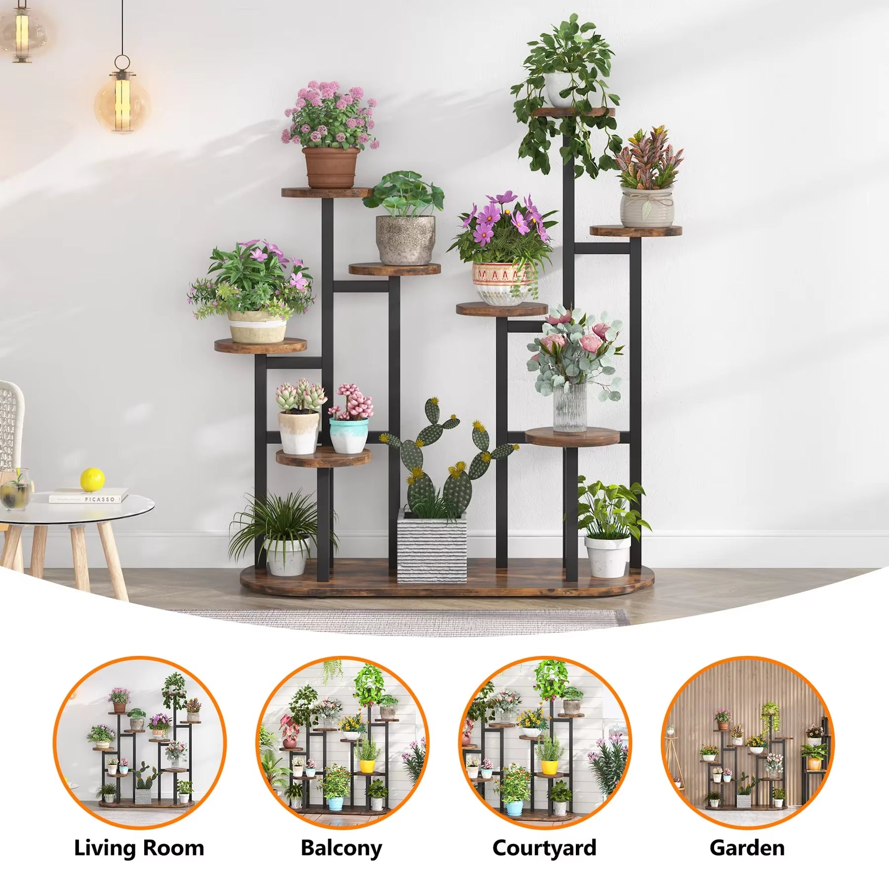 Plant Stand Multi-Tiered 11 Potted Flower Shelf for Window Garden Balcony Corner Living Room