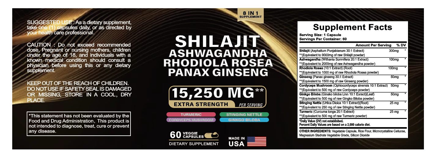 Shilajit Ashwagandha Rhodiola Rosea Panax Ginseng Supplement Fitness - Made in USA with 15,250MG Energize Your Vitality