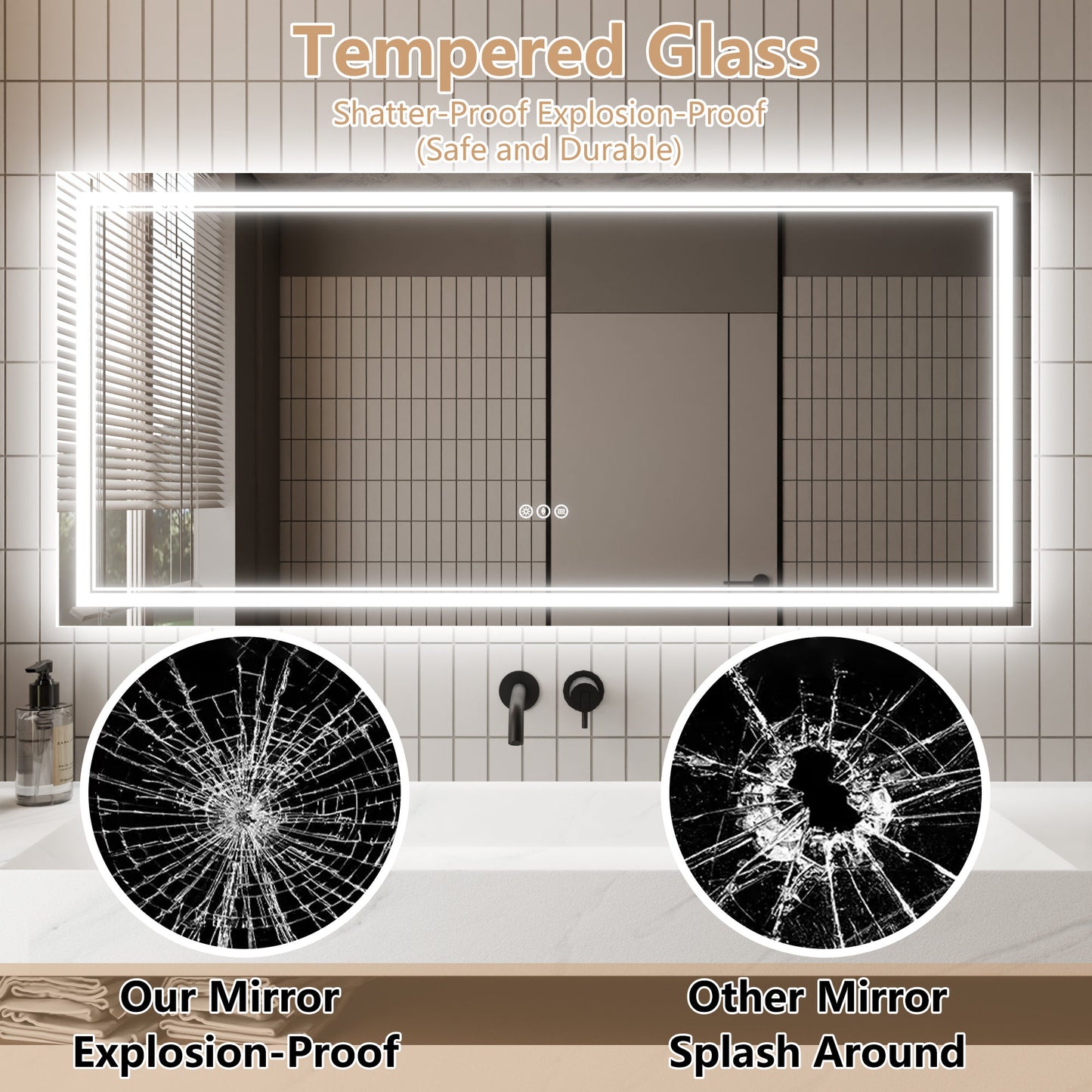 LED Bathroom Vanity Mirror with Light, 28 x 60 inch, Anti Fog, Dimmable,Tricolor temperature，Backlit &amp; Frontlit，Both Vertical and Horizontal Wall Mounted Vanity Mirror（28 x 60)