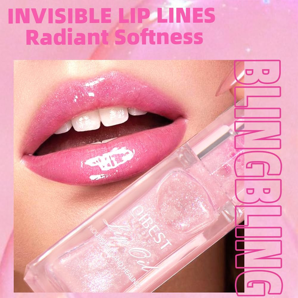 Color Changing Lip Oil – Magic Glitter Gloss with Large Brush, Hydrating & Shimmery, Long-Lasting, Non-Sticky Lip Glow (1 PC)