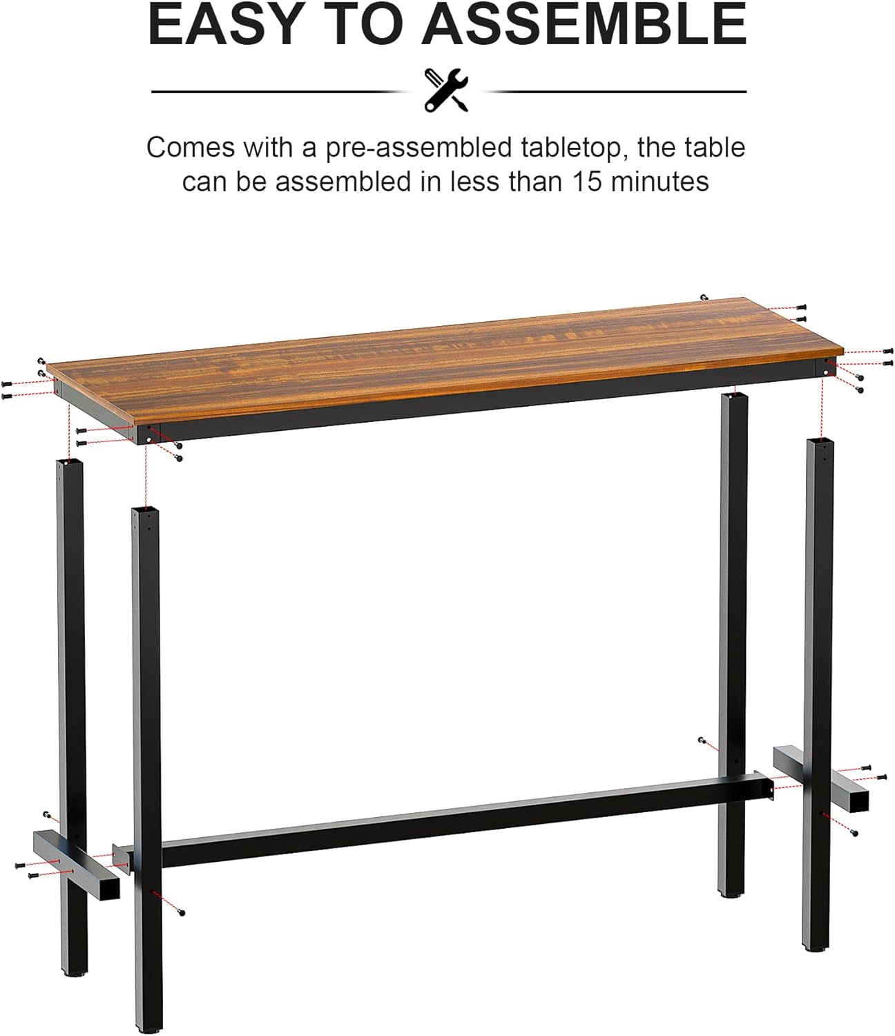 Bar Table, Bar Height Pub Table, Counter Height Table with Sturdy Metal Frame, Rectangular High Top Table for Kitchen & Dining, Living Room (47.24", Teak)