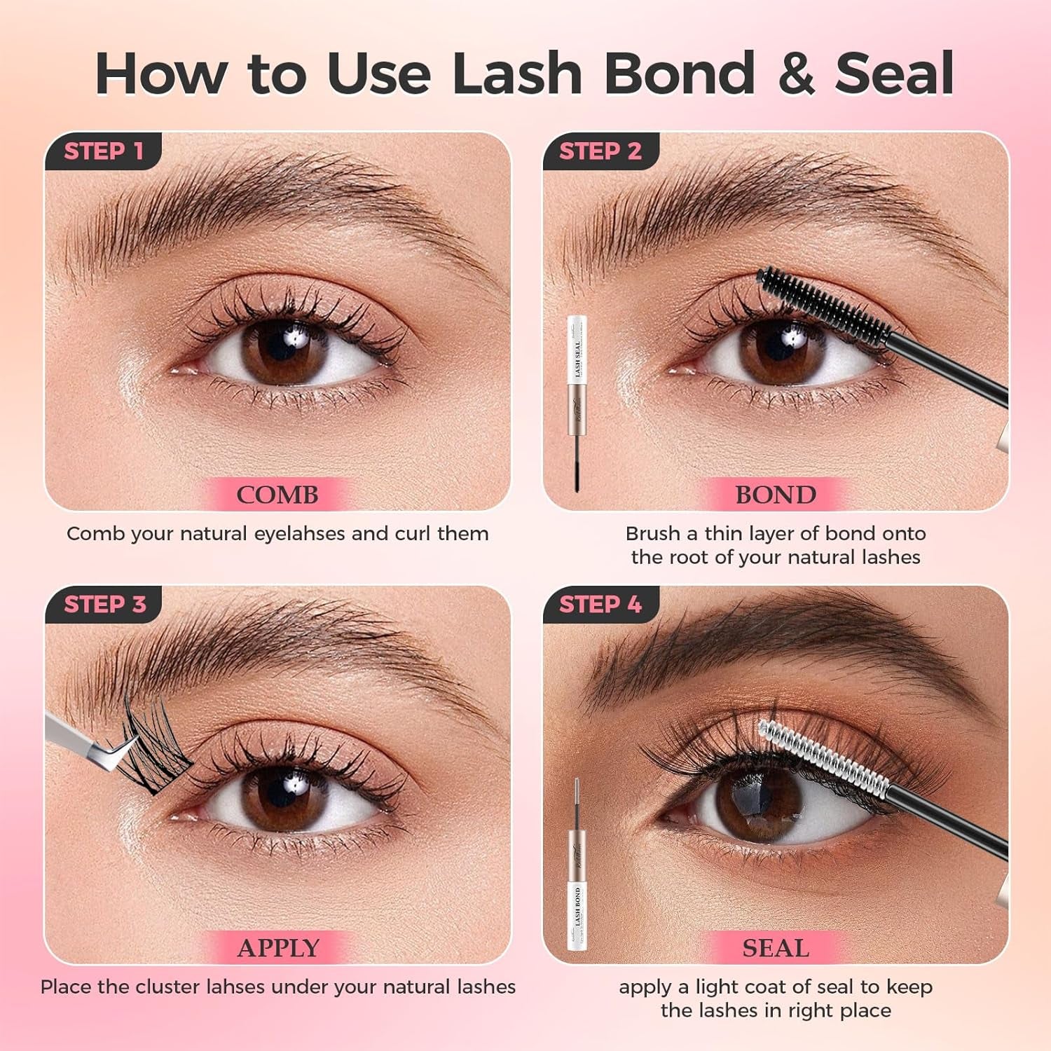 2 in 1 Lash Bond and Seal Waterproof with Lash Remover,Lash Glue for Eyelash Clusters,Bond Seal and Remover Lash Kit,Bond and Seal Lash Glue with Long Lasting (2 Pcs)