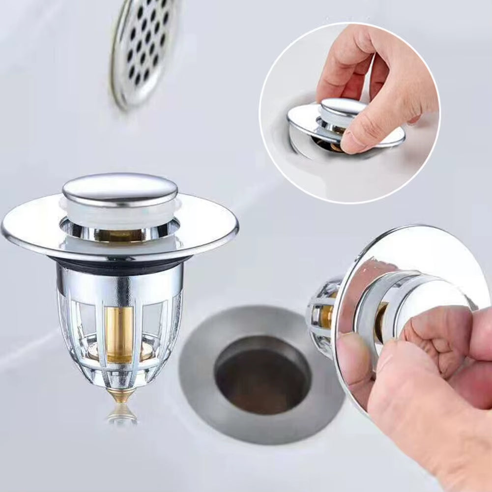 Press Bounce Basin Pop-Up Drain Filter Bathroom Shower Sink Filter Plug Wash Basin Hair Sink Strainer Kitchen Bathtub Stopper