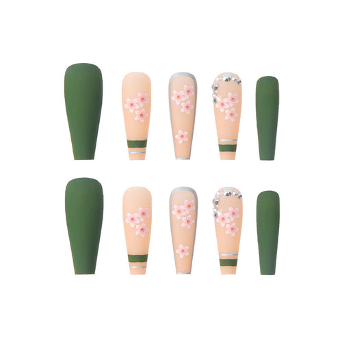 New Wear Nail Spring Flowers Bloom Drill Nail Ins Style Long Ballet Na