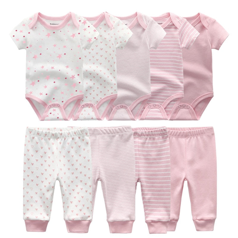 6/9/10 Pcs Baby Romper & Pants Set 3M-12M