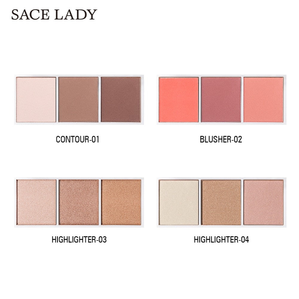 SACE LADY 4 Colors Highlighter Palette Makeup Face Contour Powder Bronzer Make Up Blusher Professional Blush Palette Cosmetics