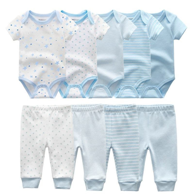 6/9/10 Pcs Baby Romper & Pants Set 3M-12M