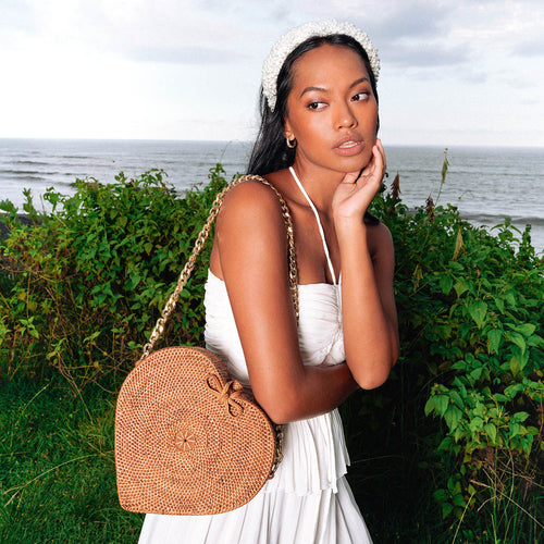 CINTA Atta Rattan Shoulder Bag In Natural Brown