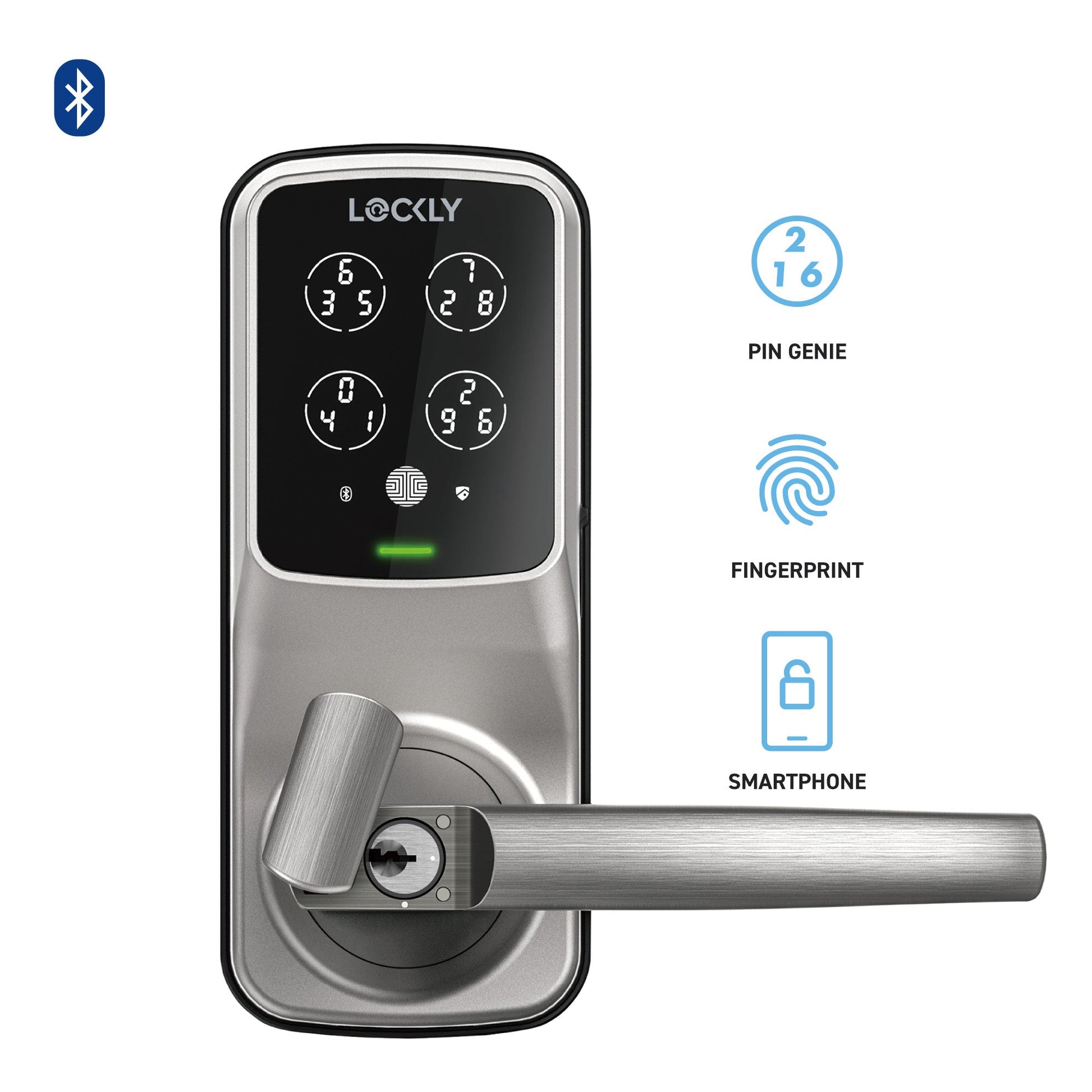 Silver Lockly smart lock with keypad and fingerprint scanner