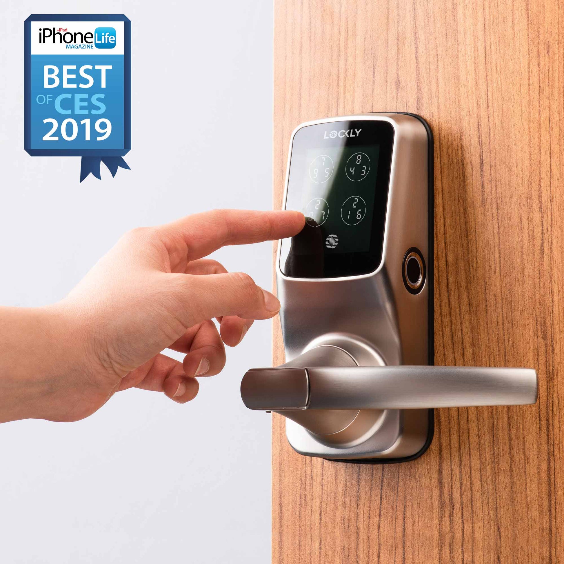 Silver Lockly smart lock with keypad and fingerprint scanner