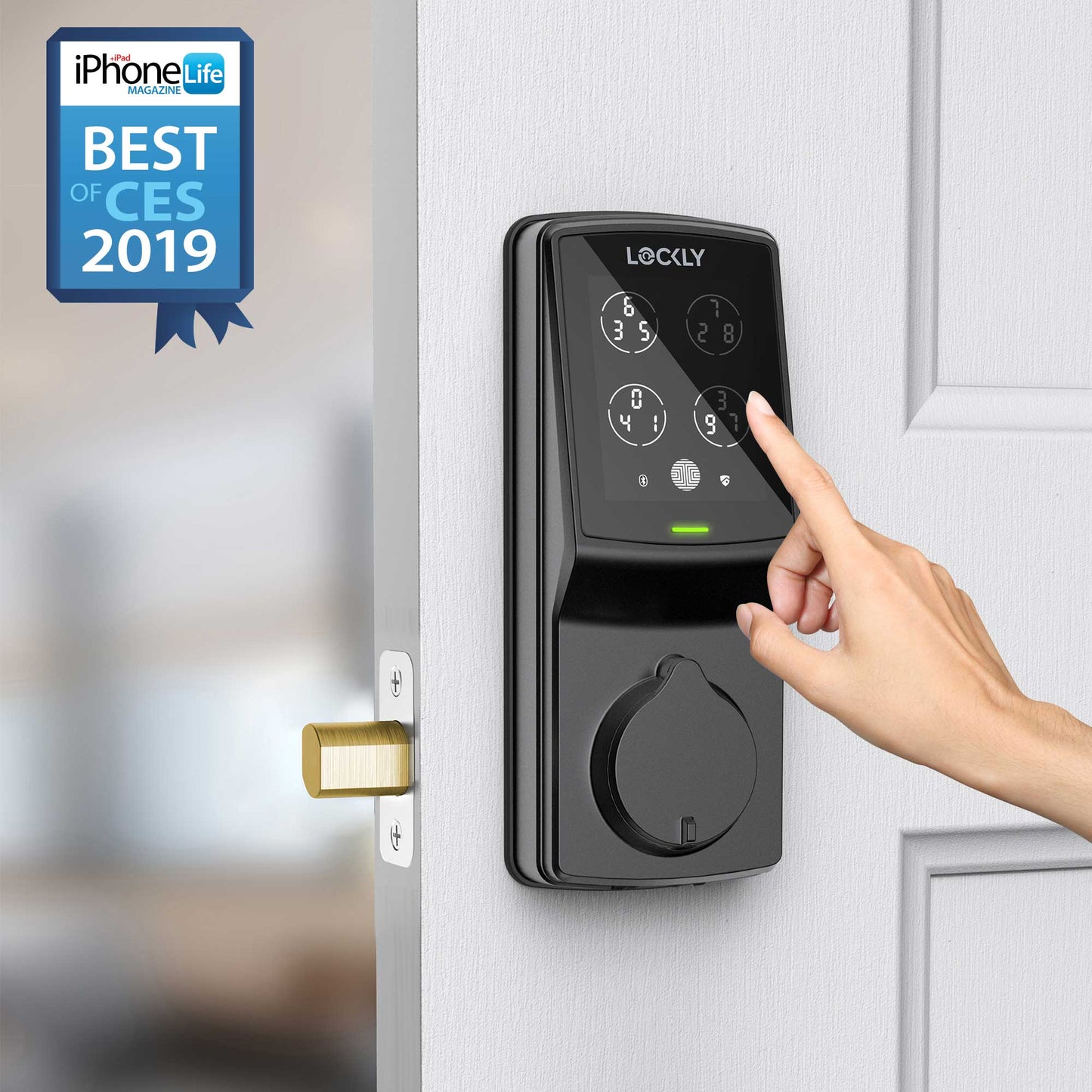 Black Lockly smart lock with keypad and fingerprint scanner