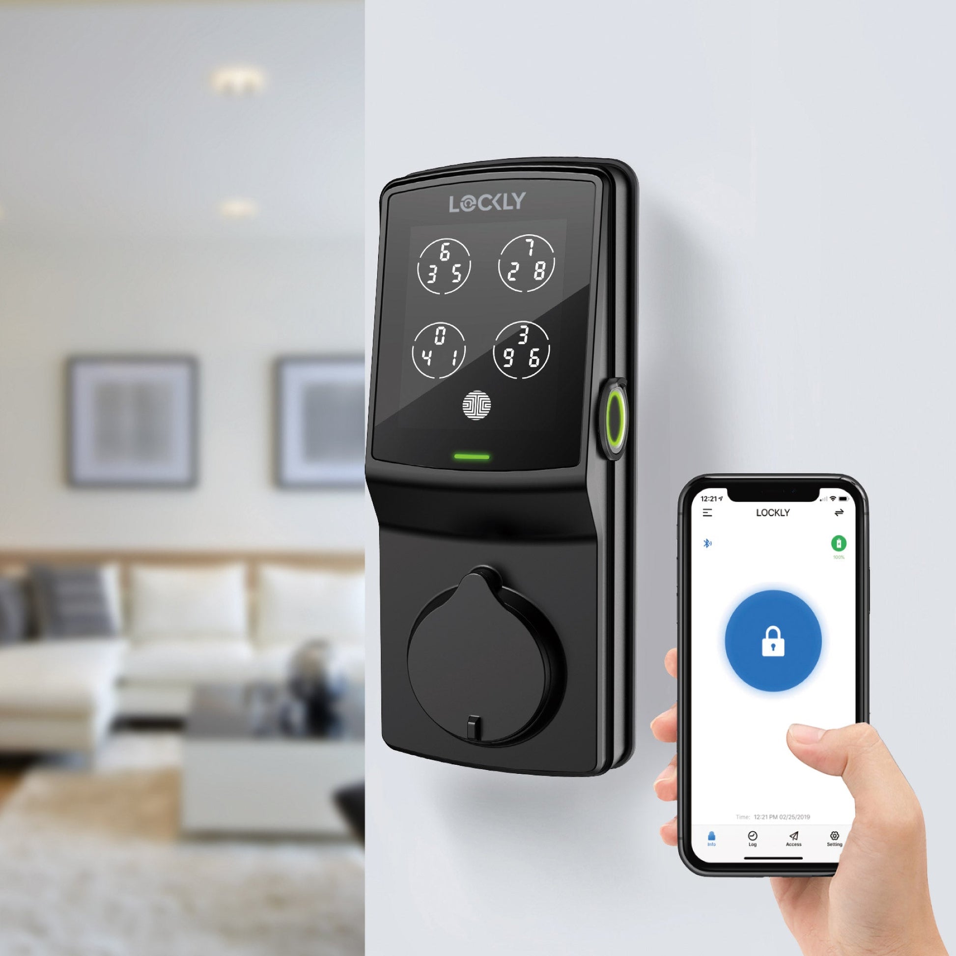 Black Lockly smart lock with keypad and fingerprint scanner