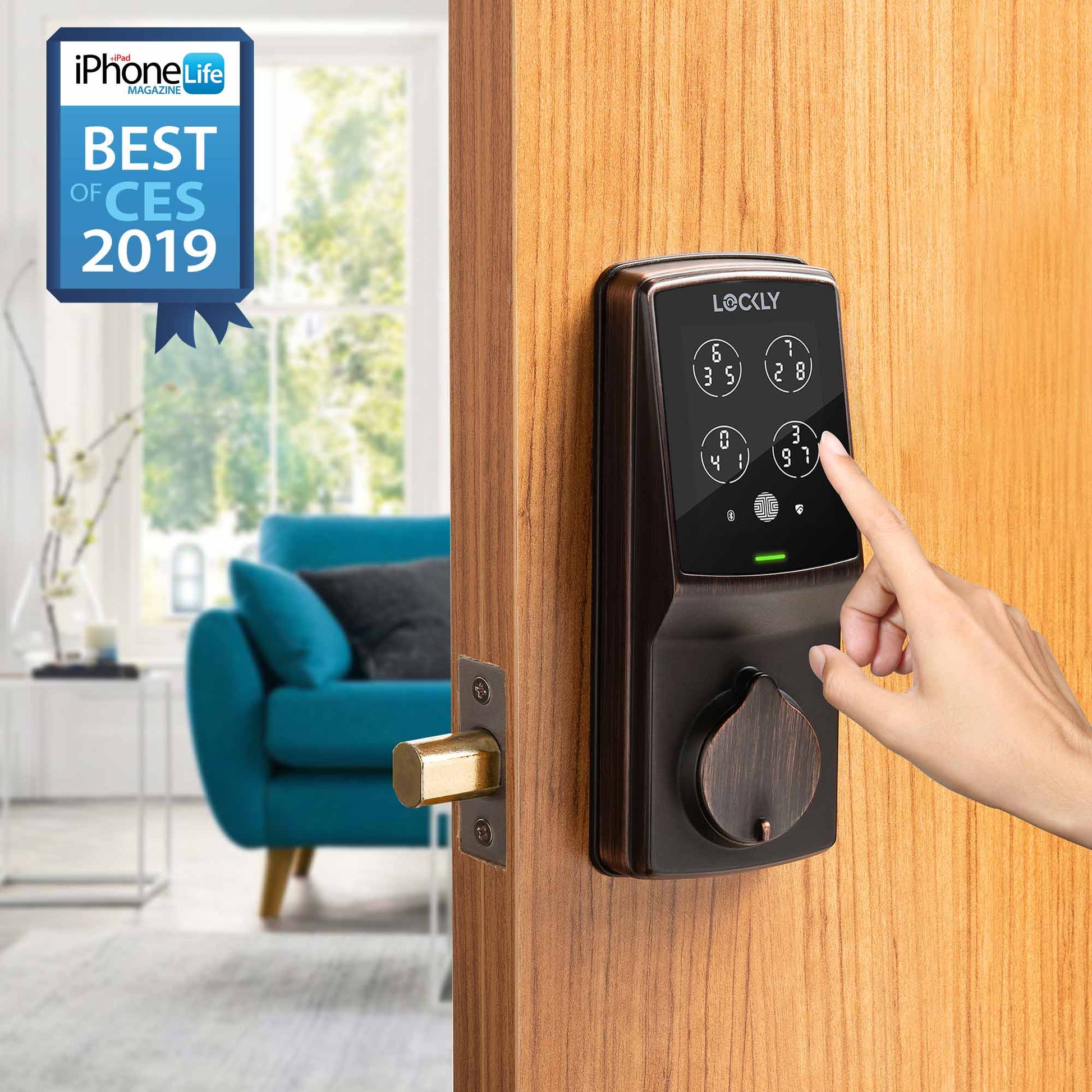 Bronze Lockly smart lock with keypad and fingerprint scanner