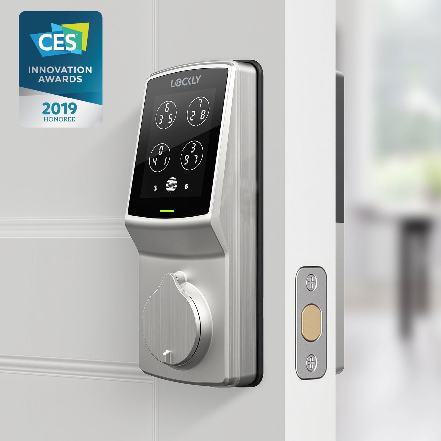 Silver Lockly smart lock with keypad and fingerprint scanner