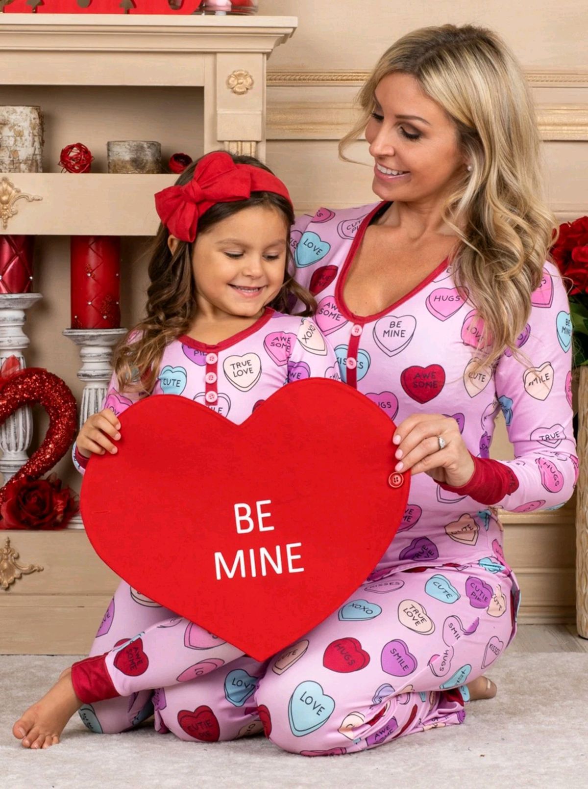 2022 Autumn Amazon Explosion Style European And American Women&amp;#039;s Dress Valentine&amp;#039;s Day Love Print Casual Home Pajamas Parent-Child Suit