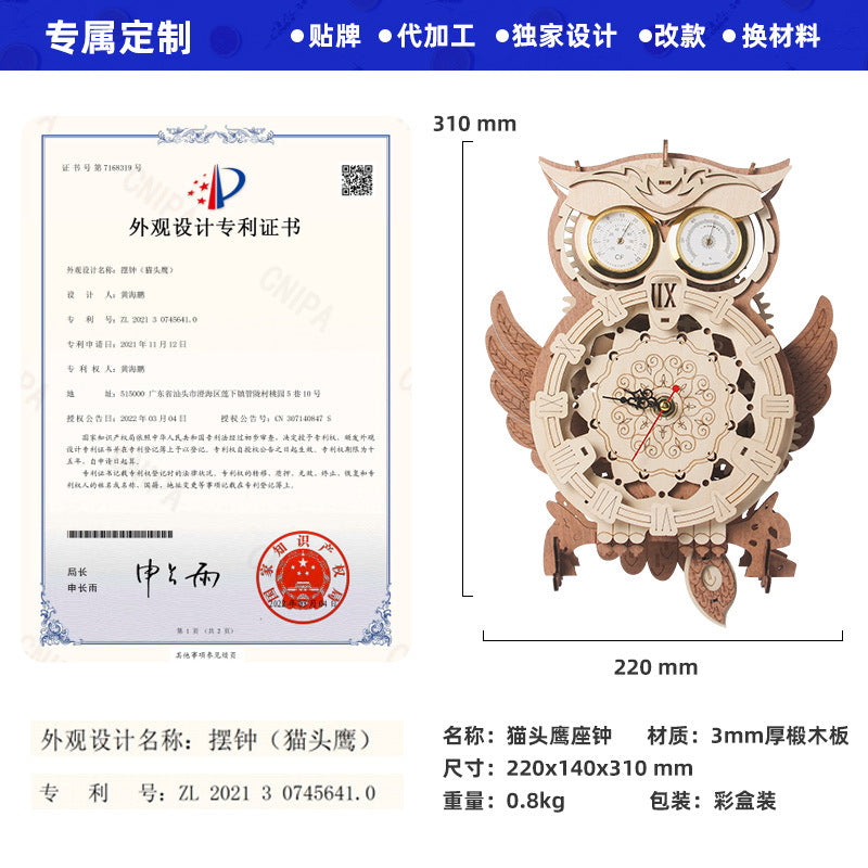 Wholesale Creative Wooden Toy Owl Ornaments Boys Diy Hand Assembled Model Wooden 3d Three-dimensional Puzzle