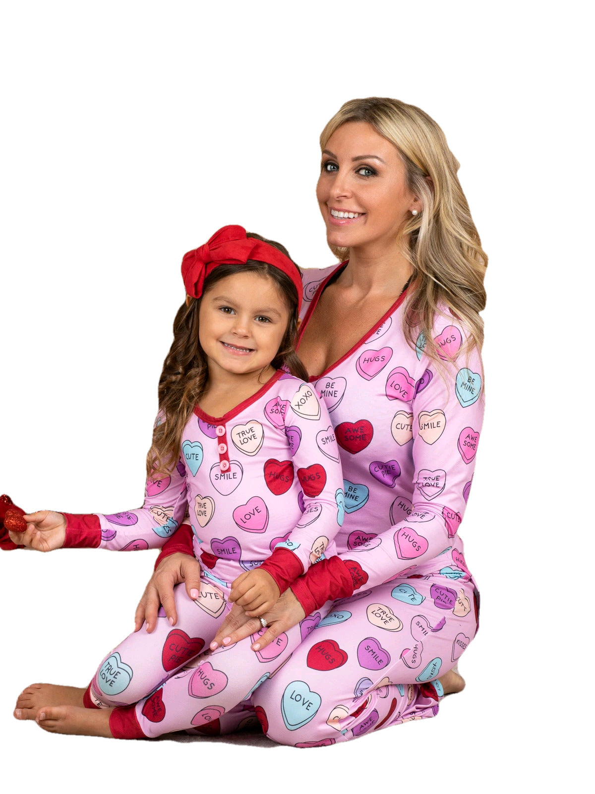 2022 Autumn Amazon Explosion Style European And American Women&amp;#039;s Dress Valentine&amp;#039;s Day Love Print Casual Home Pajamas Parent-Child Suit