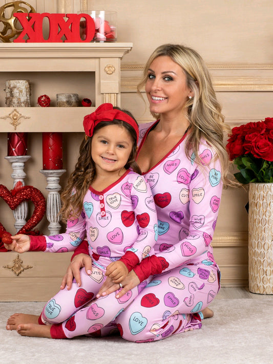 2022 Autumn Amazon Explosion Style European And American Women&amp;#039;s Dress Valentine&amp;#039;s Day Love Print Casual Home Pajamas Parent-Child Suit